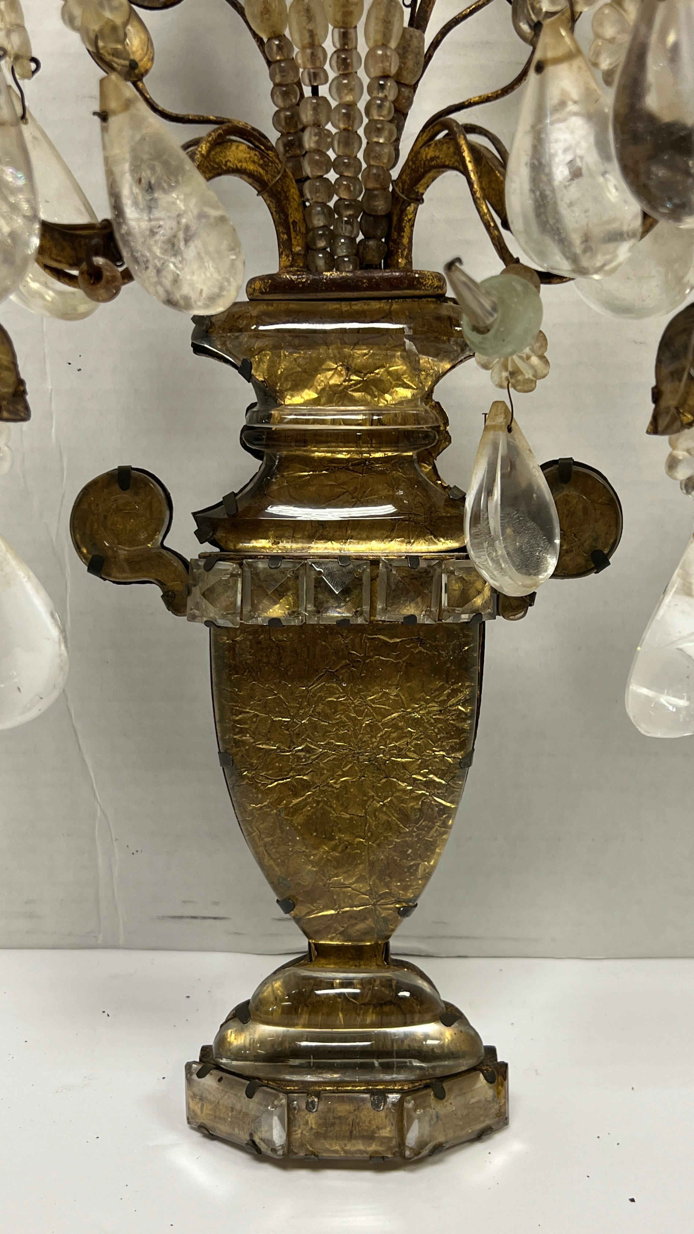 Pair Antique Maison Bagues Gilt Metal and Rock Crystal Sconces In Good Condition In New York, NY