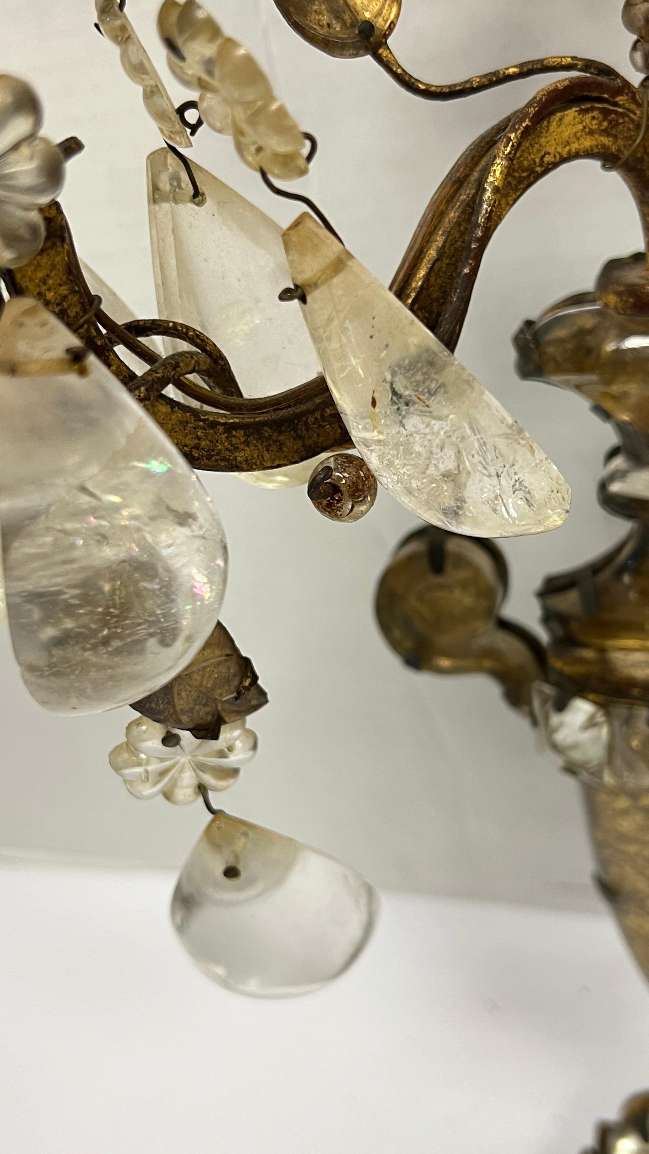 Pair Antique Maison Bagues Gilt Metal and Rock Crystal Sconces 1
