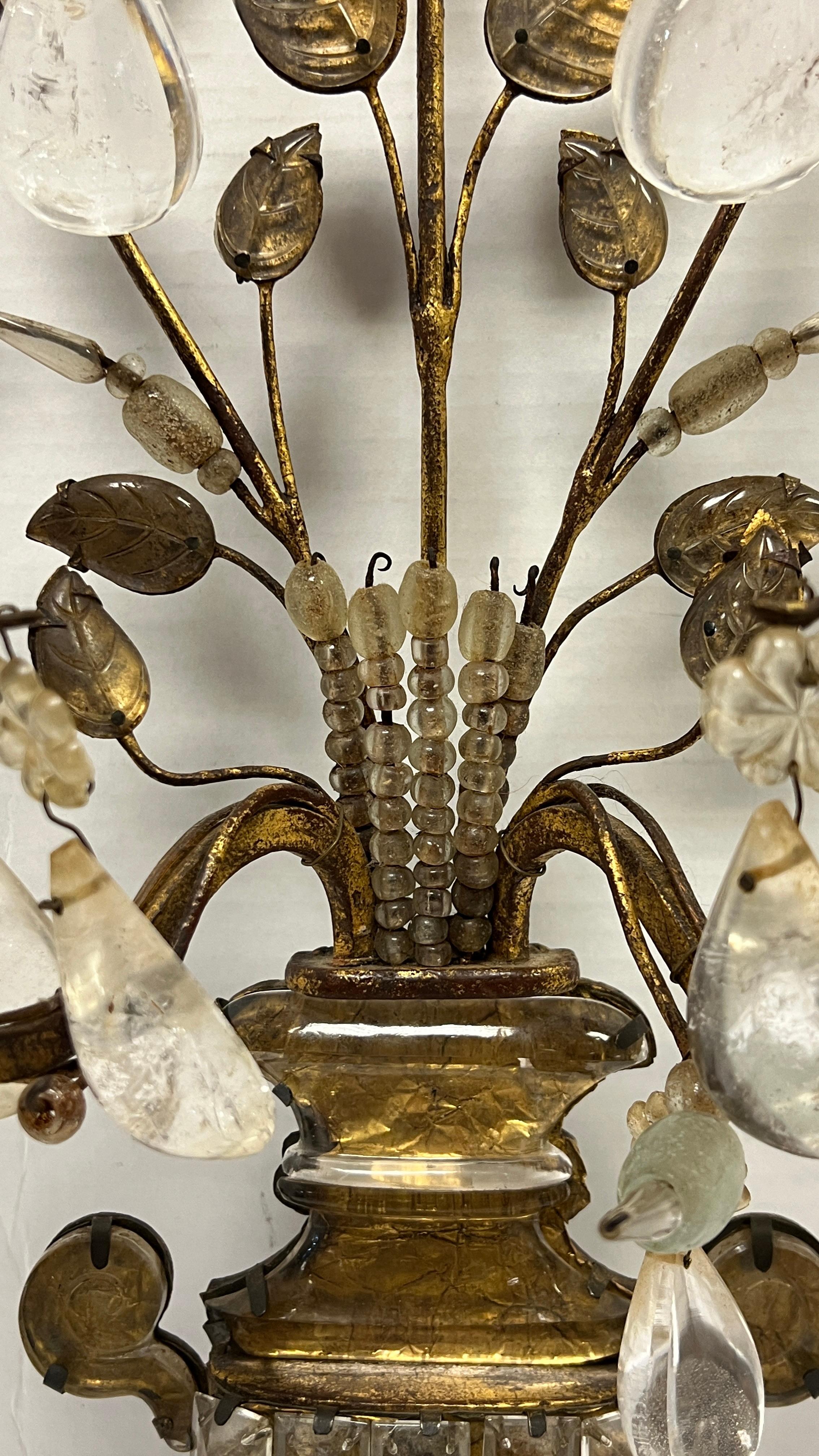 Pair Antique Maison Bagues Gilt Metal and Rock Crystal Sconces 2