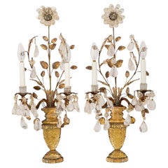 Pair Antique Maison Bagues Gilt Metal and Rock Crystal Sconces