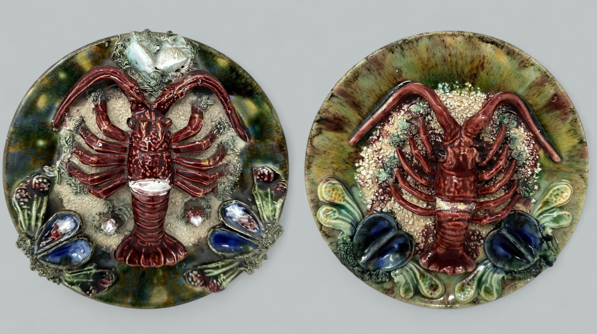 A Superb Example of a Pair of Majolica Palissy Chargers of generous proportions (an impressive 9” in diameter) and of outstanding quality. First Quarter of the Twentieth Century.  

Made in Caldas Rainha, Portugal in manner of French Potter Bernard