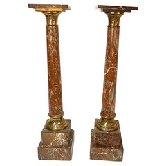 Pair Antique Marble and Bronze Columns