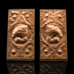 Pair, Antique Maritime Bookends, Continental, Copper, Oak, Book Rest, Victorian