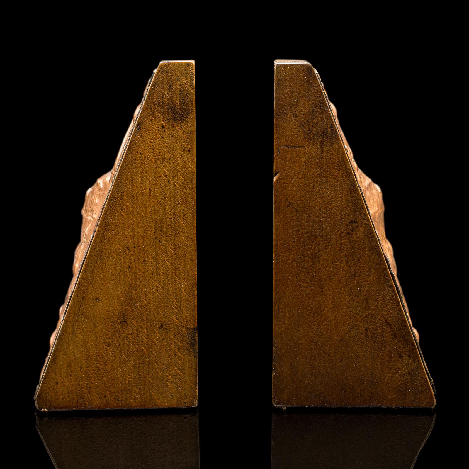 Pair, Antique Maritime Bookends, Continental, Copper, Oak, Book Rest, Victorian In Good Condition For Sale In Hele, Devon, GB