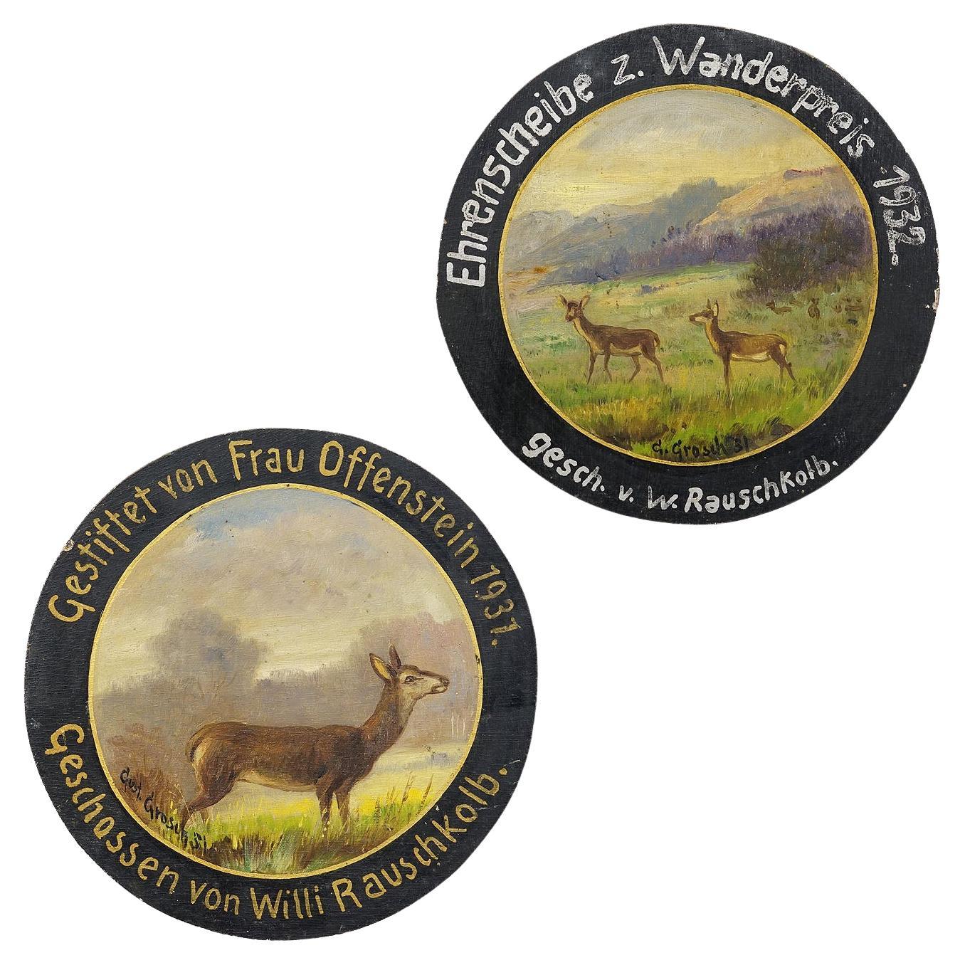 Paire de plaques de cible pour tireurs d'élite avec cerf, Allemagne, années 1930