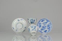 Coppia di antiche ciotole da tè giapponesi in porcellana Meiji Kangxi Revival, XIX secolo