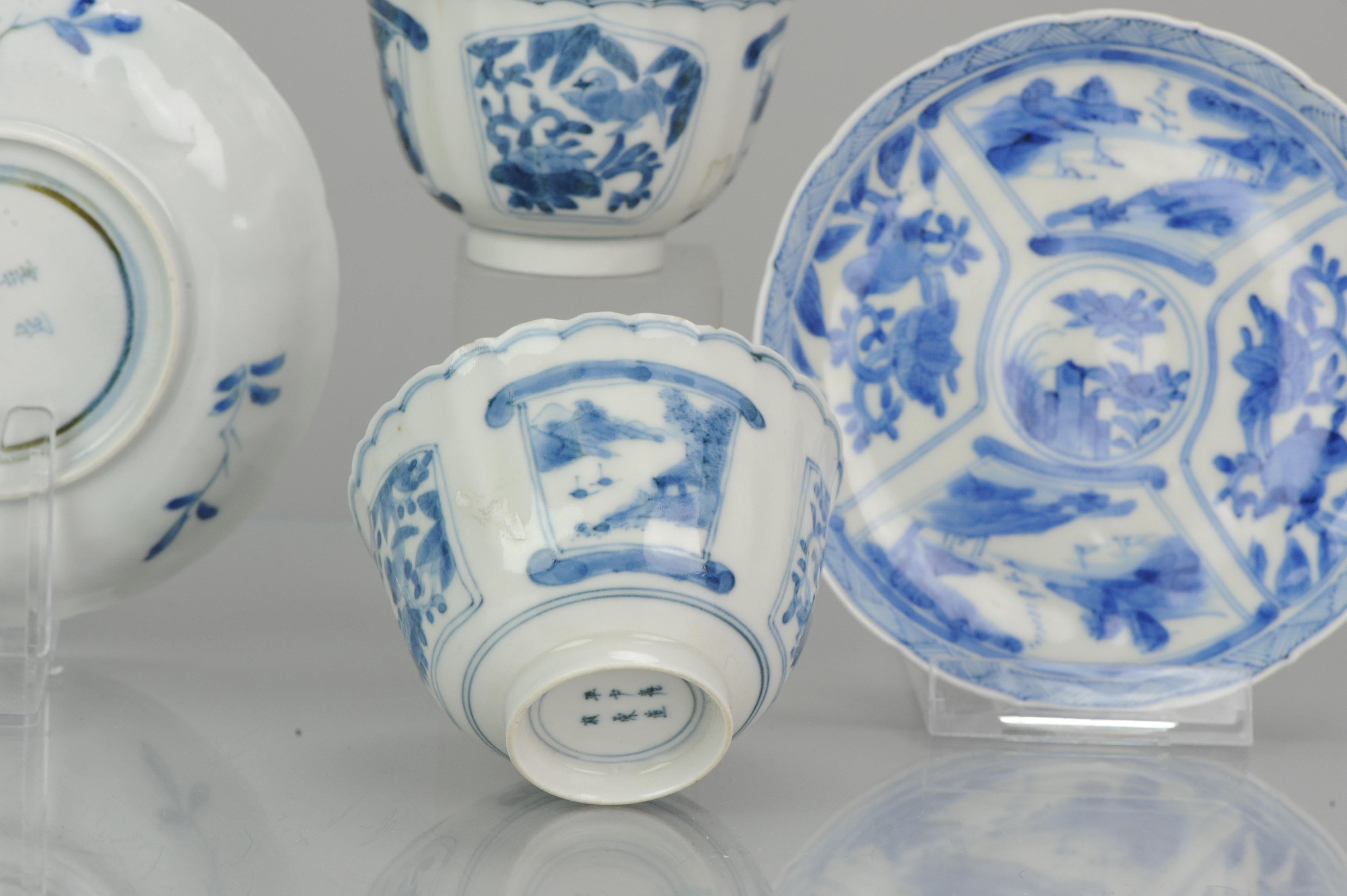 Pair Antique Meiji Porcelain Kangxi Revival Japanese Tea Bowls, 19th Century In Good Condition For Sale In Amsterdam, Noord Holland