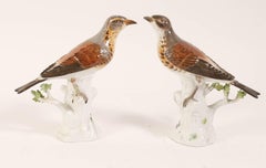 Pair Antique Meissen Thrush Bird Porcelain Figurines