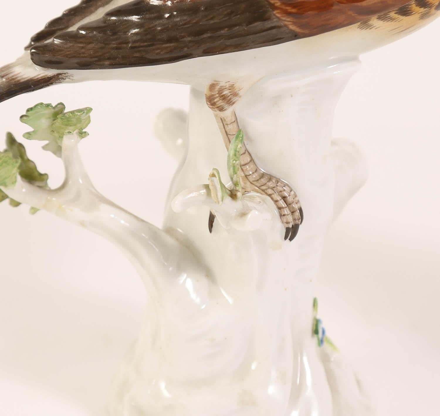 Pair Antique Meissen Thrush Bird Porcelain Figurines 1