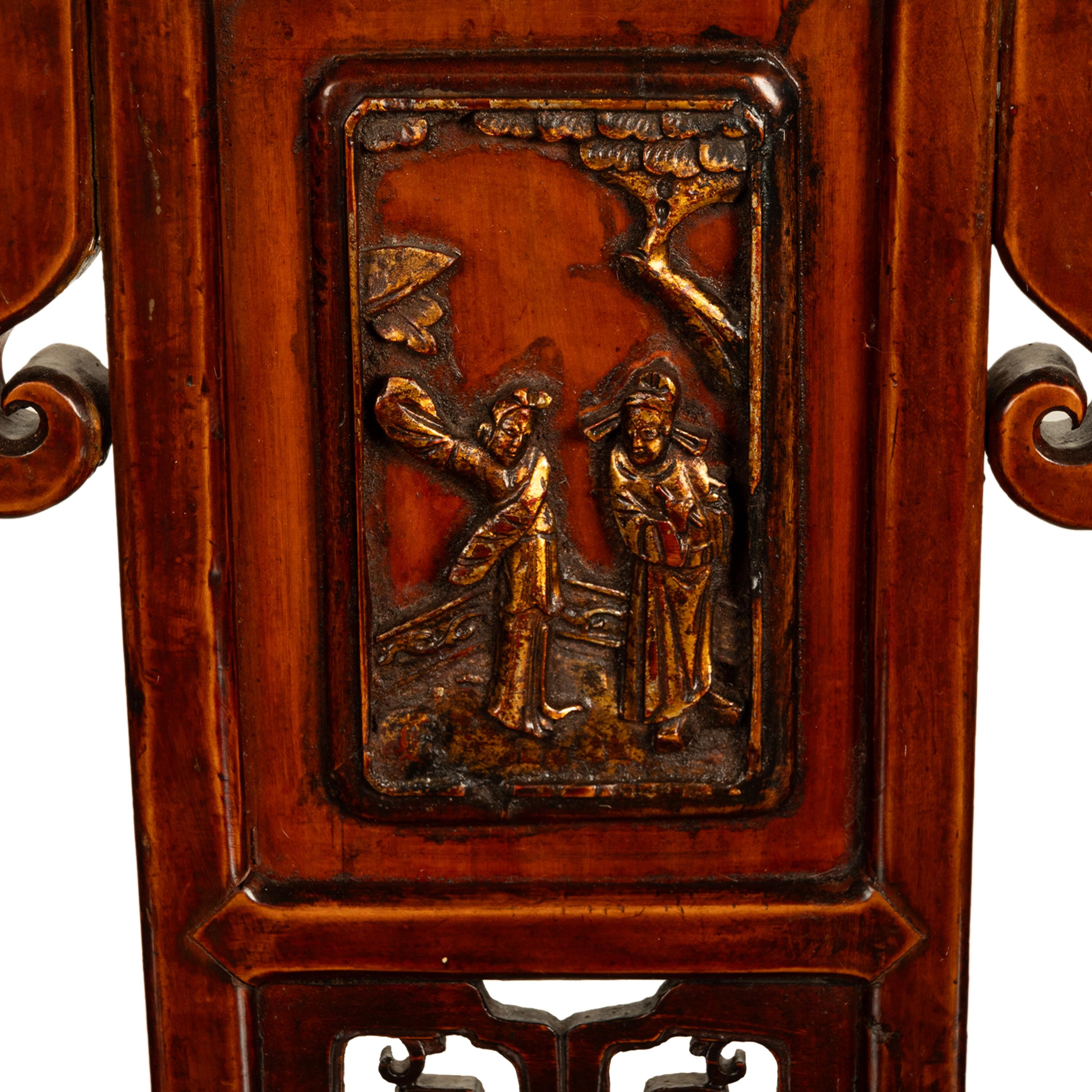 Pair Antique Ming Style Chinese Qing Carved Hardwood Gilt Lacquer Throne Chairs For Sale 12