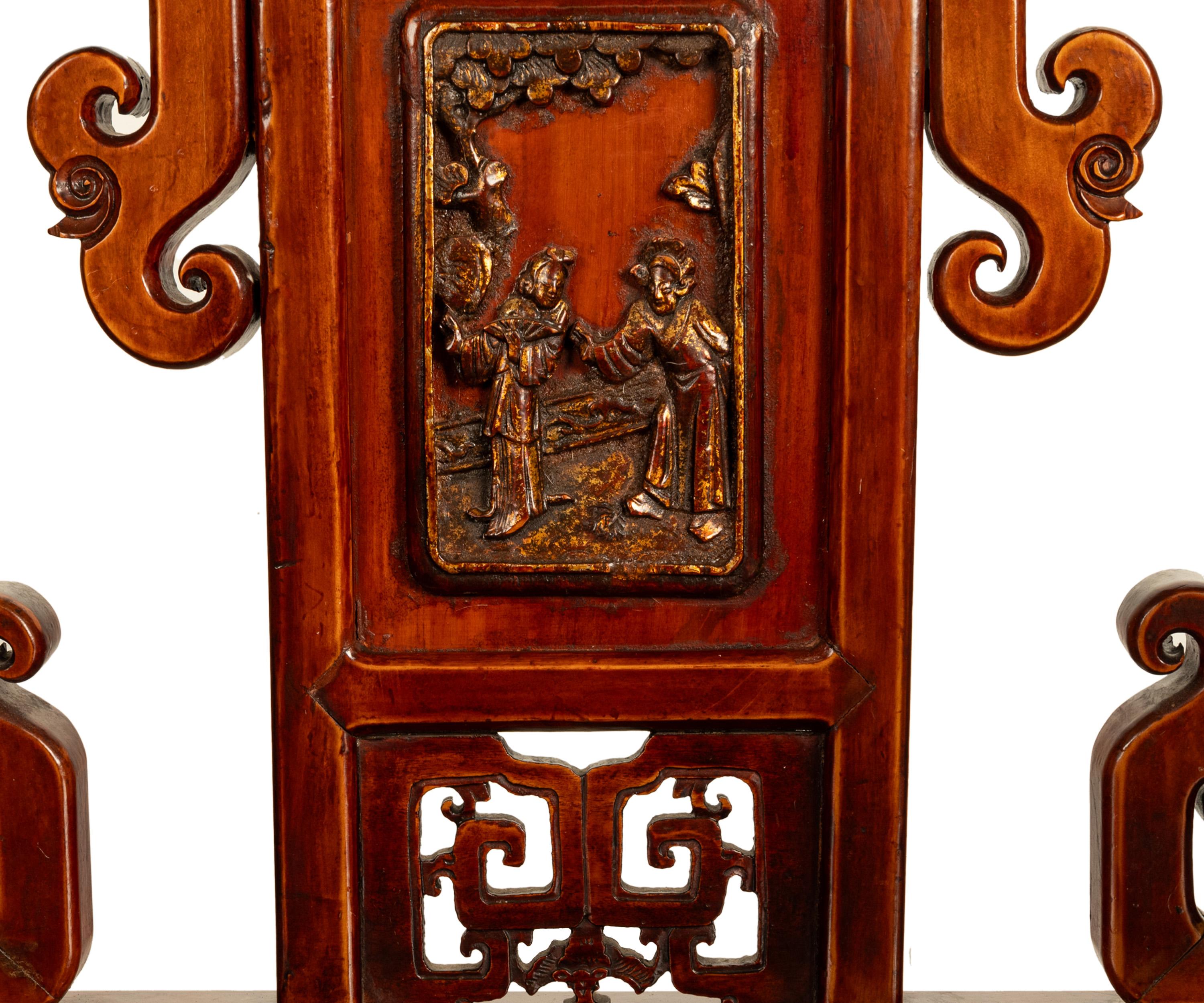 Pair Antique Ming Style Chinese Qing Carved Hardwood Gilt Lacquer Throne Chairs For Sale 13