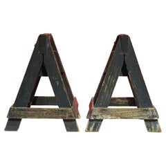 Pair Antique Miniature Painted Oak Sawhorses