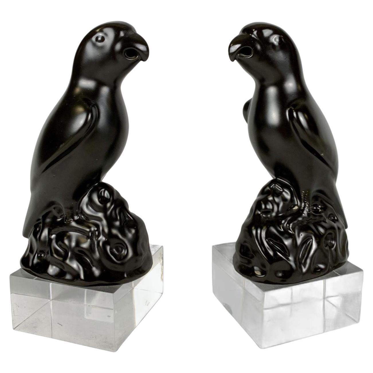 Coppia di pappagalli antichi in ceramica Minton di colore marrone scuro Inghilterra CIRCA 1890 in vendita