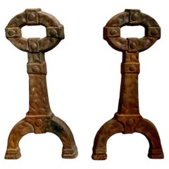Pair Used Mission Arts and Crafts Cast Iron Andirons