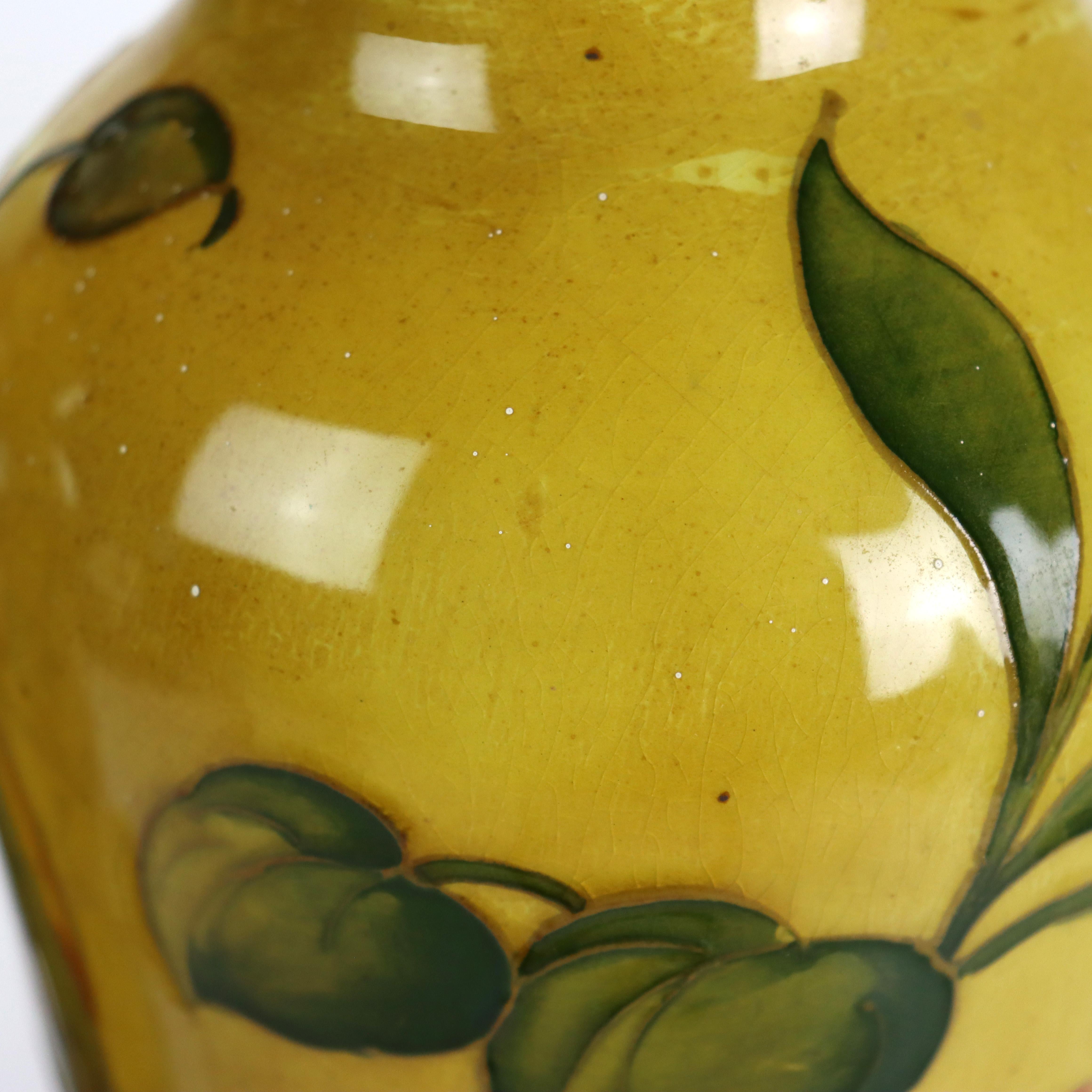 Pair Antique Moorcroft High Glaze Floral Pottery Vase (Drilled for Lamp Bases) im Angebot 5