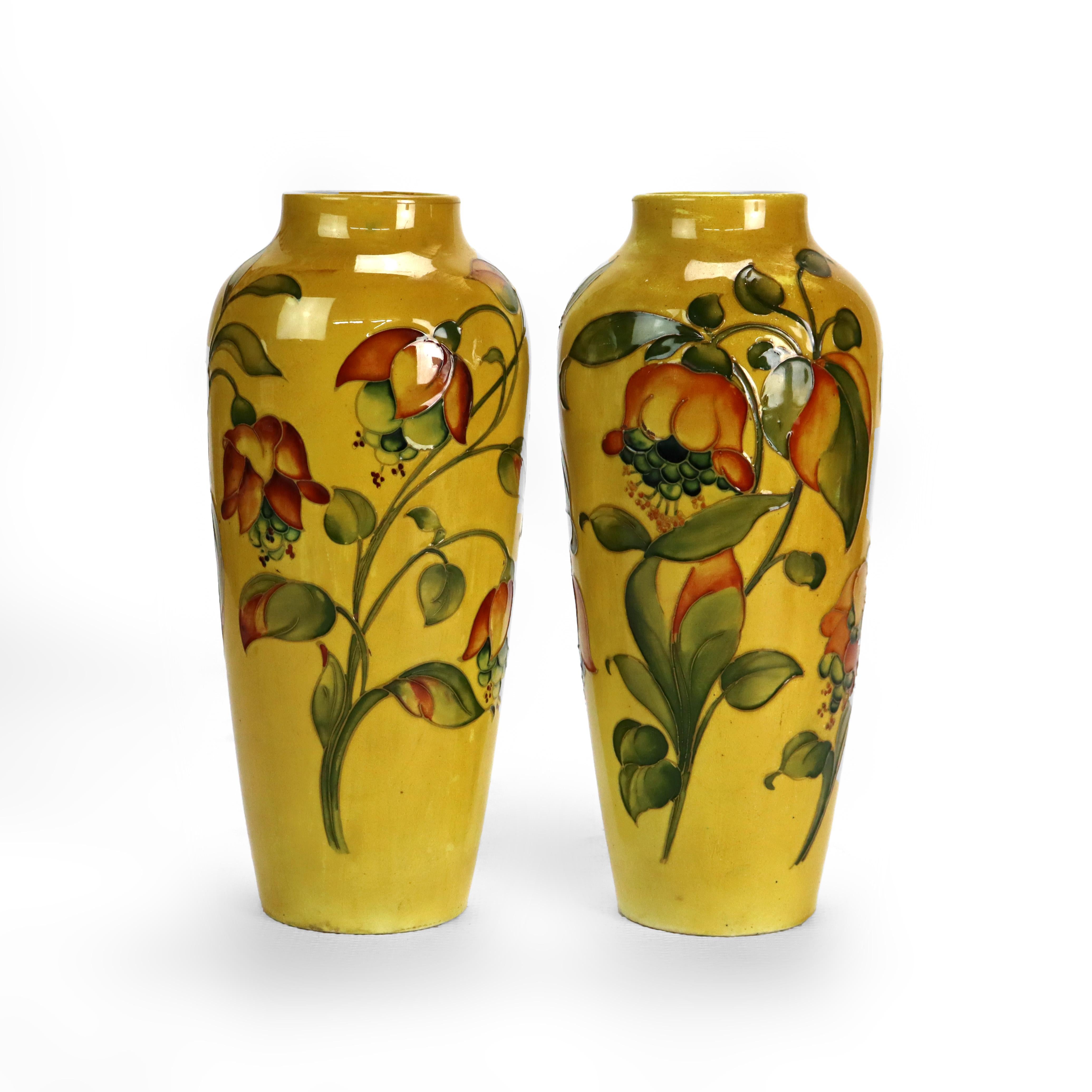 Pair Of Antique Moorcroft High Glaze Floral Pottery Vases With Factory Drilled Holes For Lamp Bases Signed C1920

Measures - 11 3/4