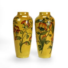 Pair Antique Moorcroft High Glaze Floral Pottery Vase (For Lamp Bases)