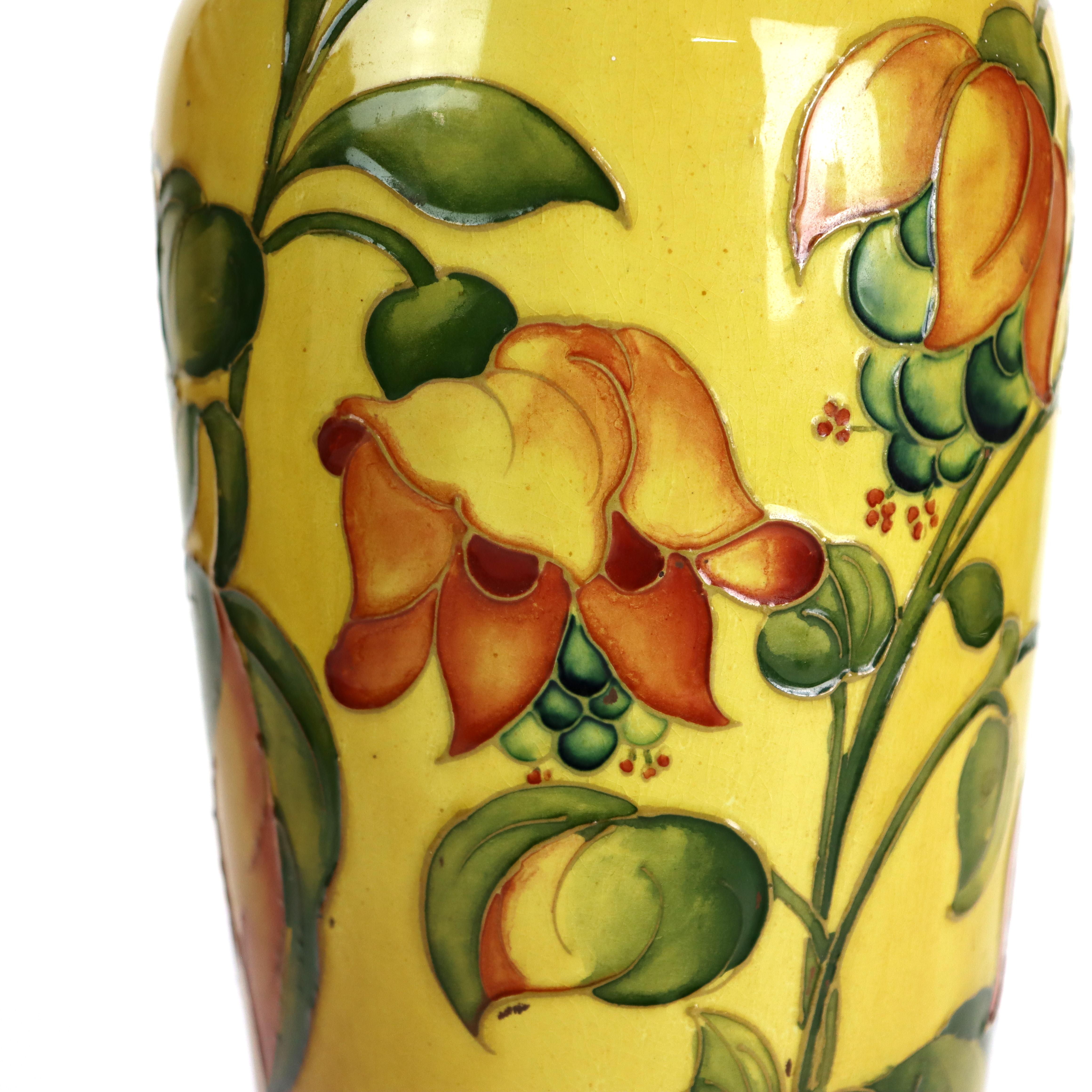 Pair Antique Moorcroft High Glaze Floral Pottery Vase (Drilled for Lamp Bases) im Angebot 4