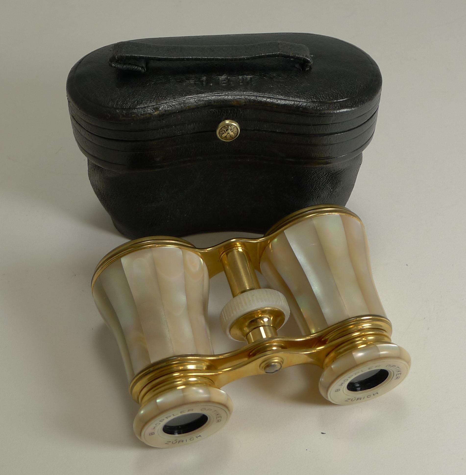 A very fine pair of late 19th century opera glasses made from Mother of Pearl and the original gilded brass; made by the creme de la creme of makers, LeMaire of Paris.

The makers mark (the Napoleonic Bee) is engraved on the underside of frame and