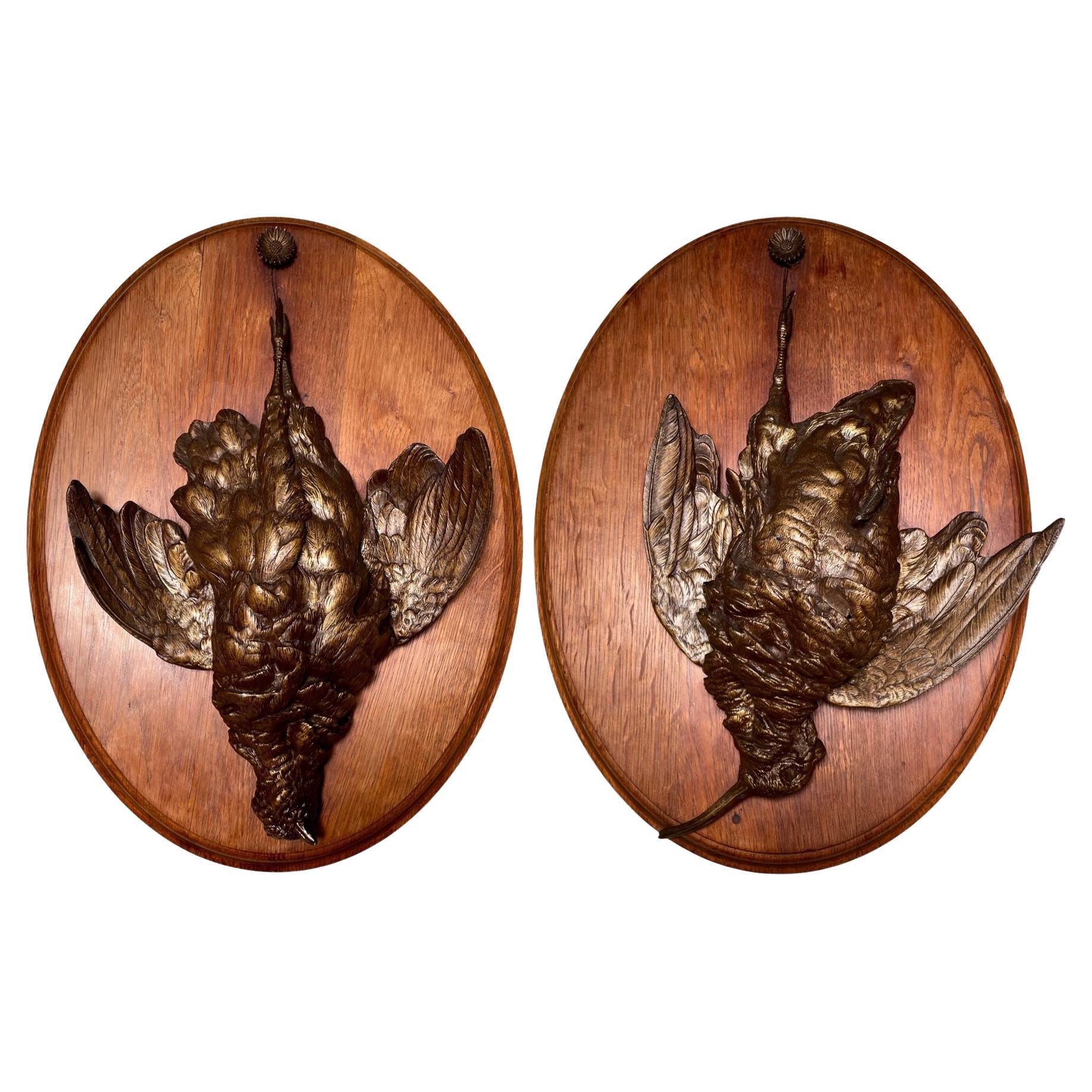 Pair Antique Mounted Still-Life Bronze "Natur-Mortes" on Wood Panels, Circa 1890 For Sale