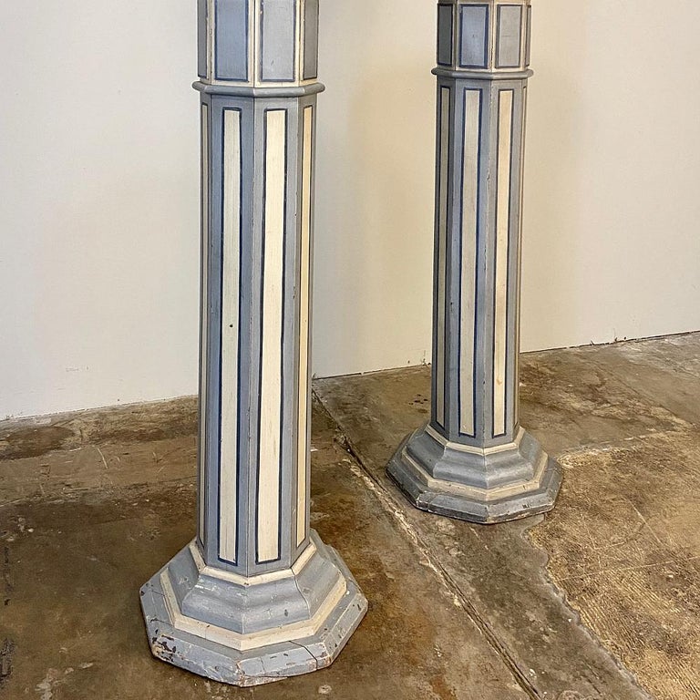 Pair of Antique NeoGothic Painted Pedestals For Sale at 1stdibs