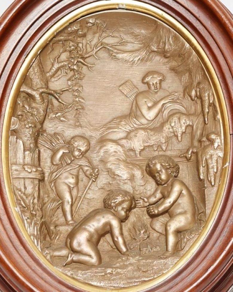 Pareja de placas murales neoclásicas antiguas en bajorrelieve de bronce Francés en venta