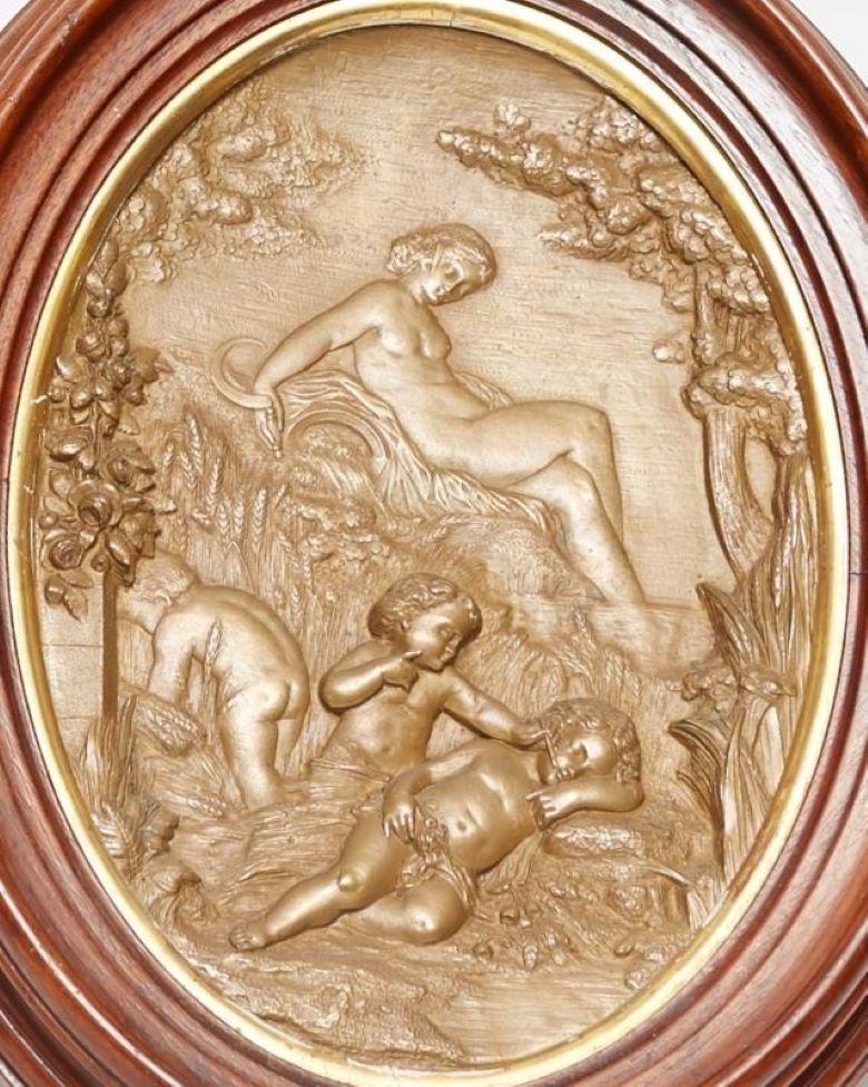 Pareja de placas murales neoclásicas antiguas en bajorrelieve de bronce Patinado en venta