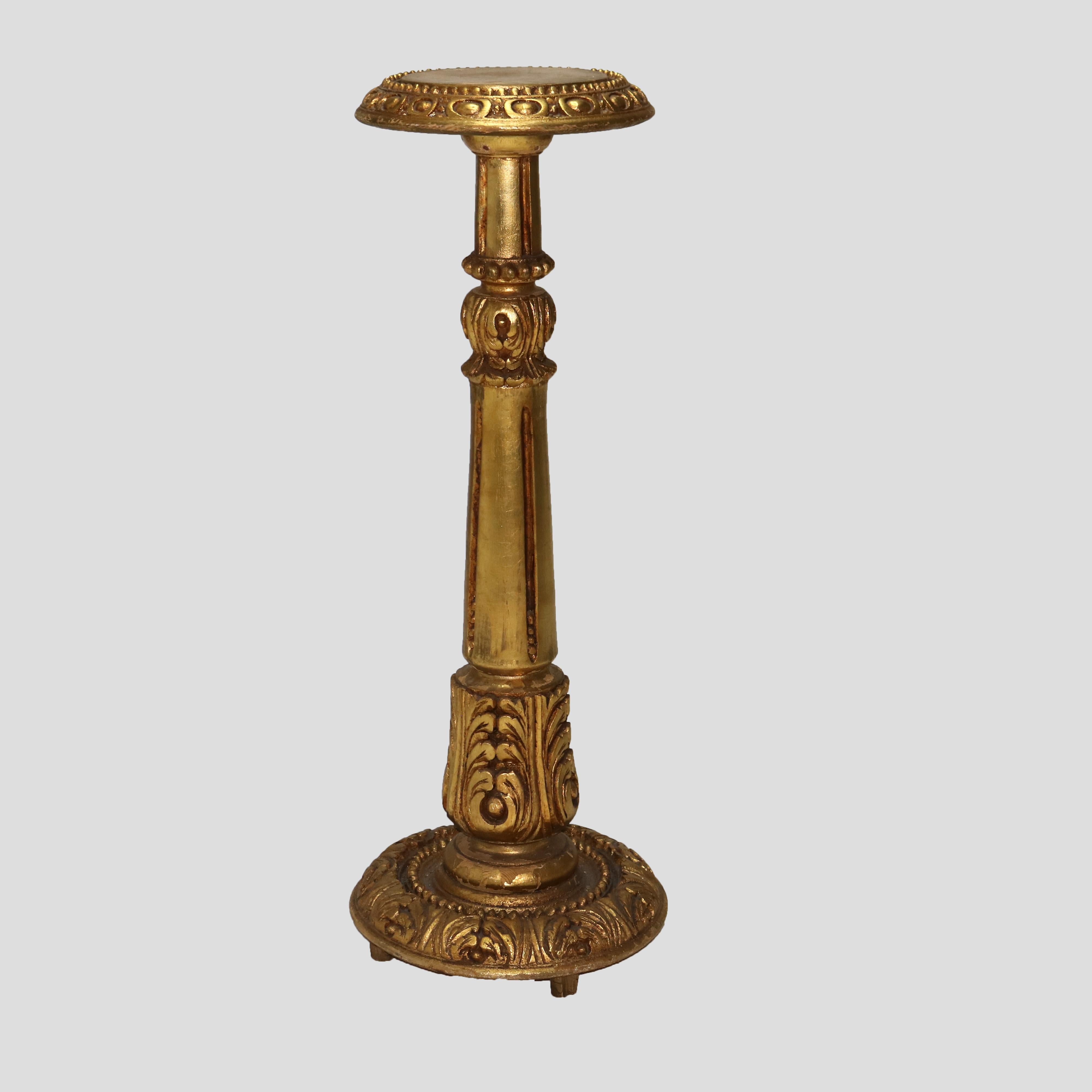 Legno dorato Coppia di sculture antiche neoclassiche in legno dorato  Espositori con acanto C1930 in vendita