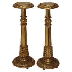 Pair Antique Neoclassical Giltwood Sculpture  Display Stands with Acanthus C1930