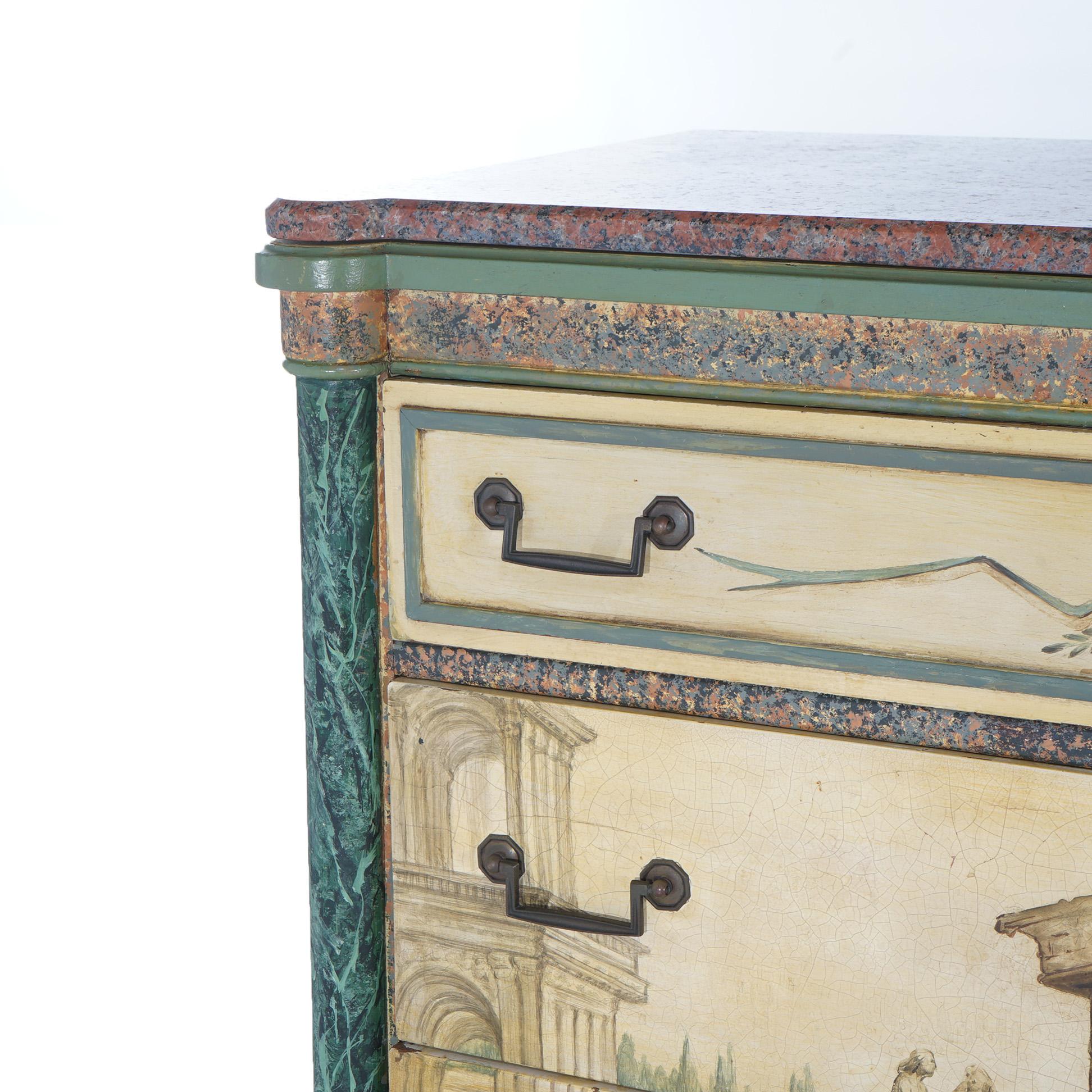 Pair Antique Neoclassical Italian School Faux Painted & Rouge Marble Chests For Sale 2