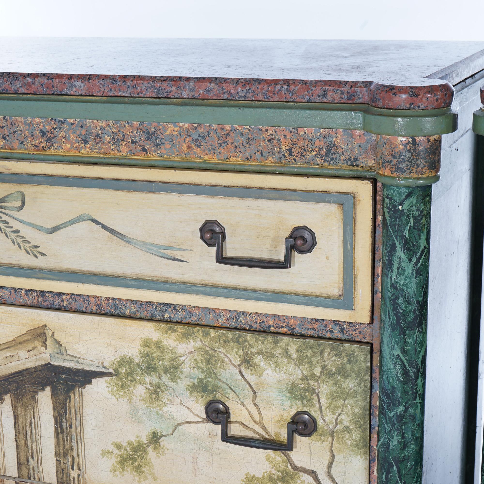 Pair Antique Neoclassical Italian School Faux Painted & Rouge Marble Chests For Sale 3