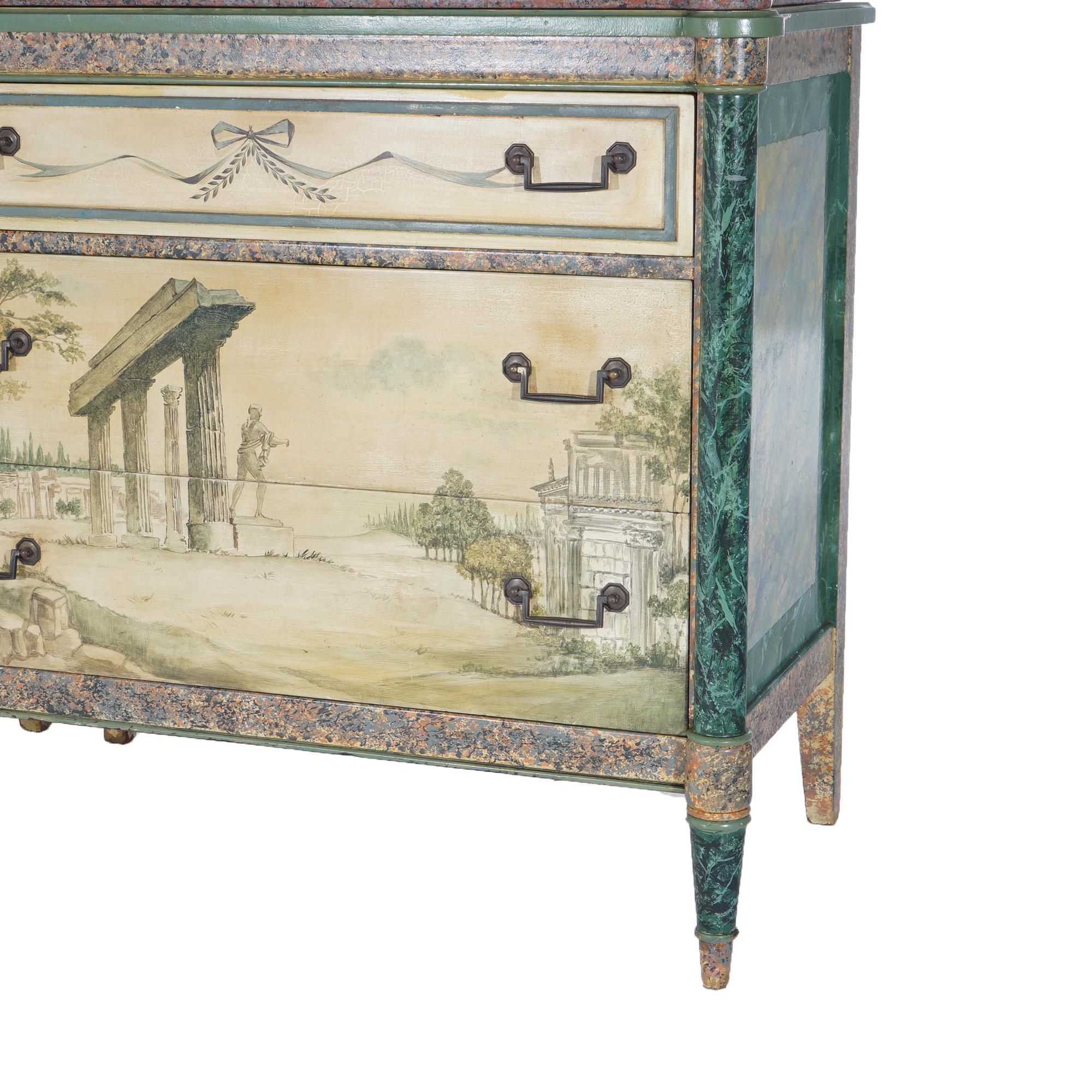 Pair Antique Neoclassical Italian School Faux Painted & Rouge Marble Chests For Sale 4