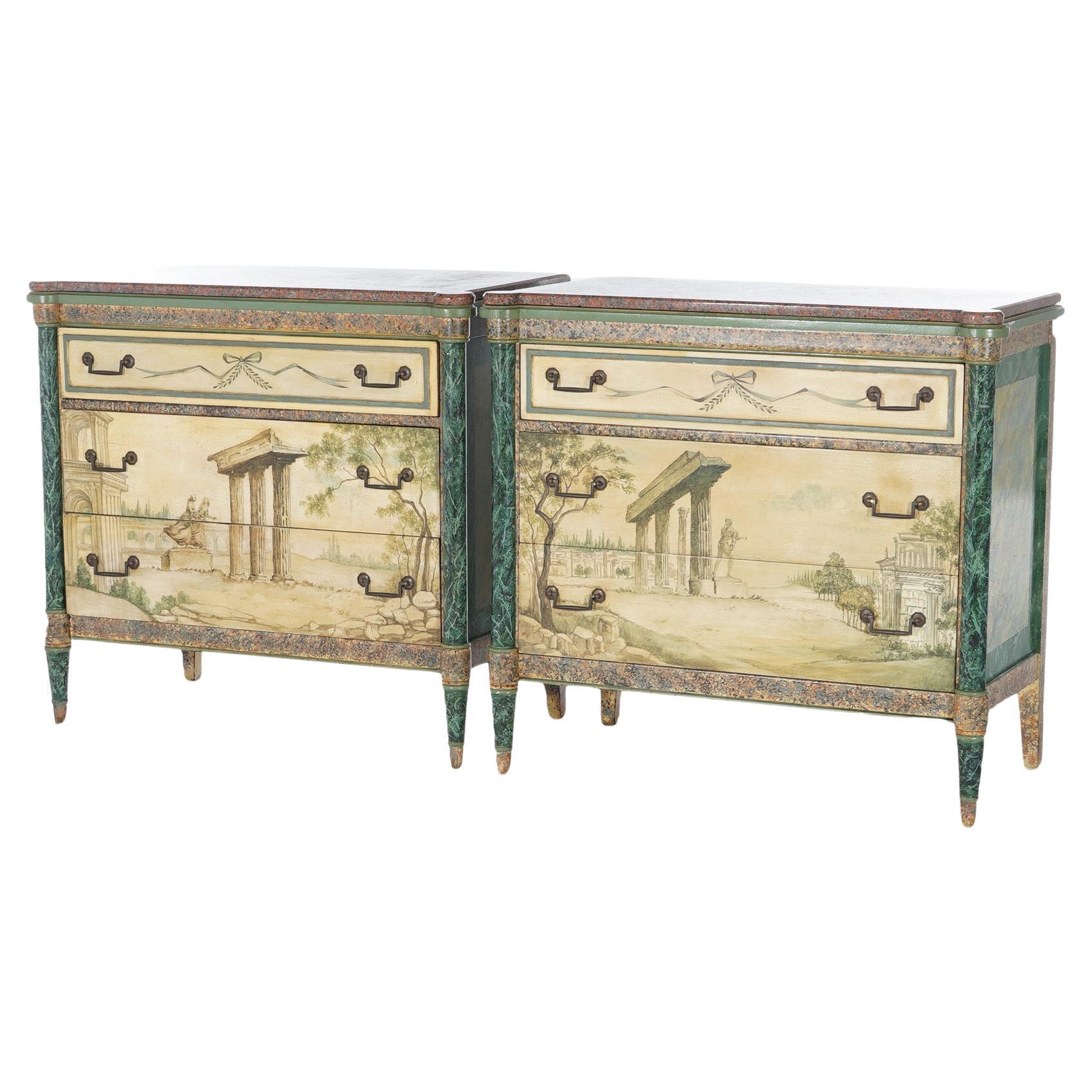 Pair Antique Neoclassical Italian School Faux Painted & Rouge Marble Chests For Sale