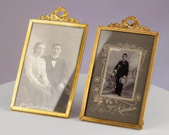 Pair Antique Neoclassical Louis XVI Style Gilt Brass Gold Photo Picture Frames