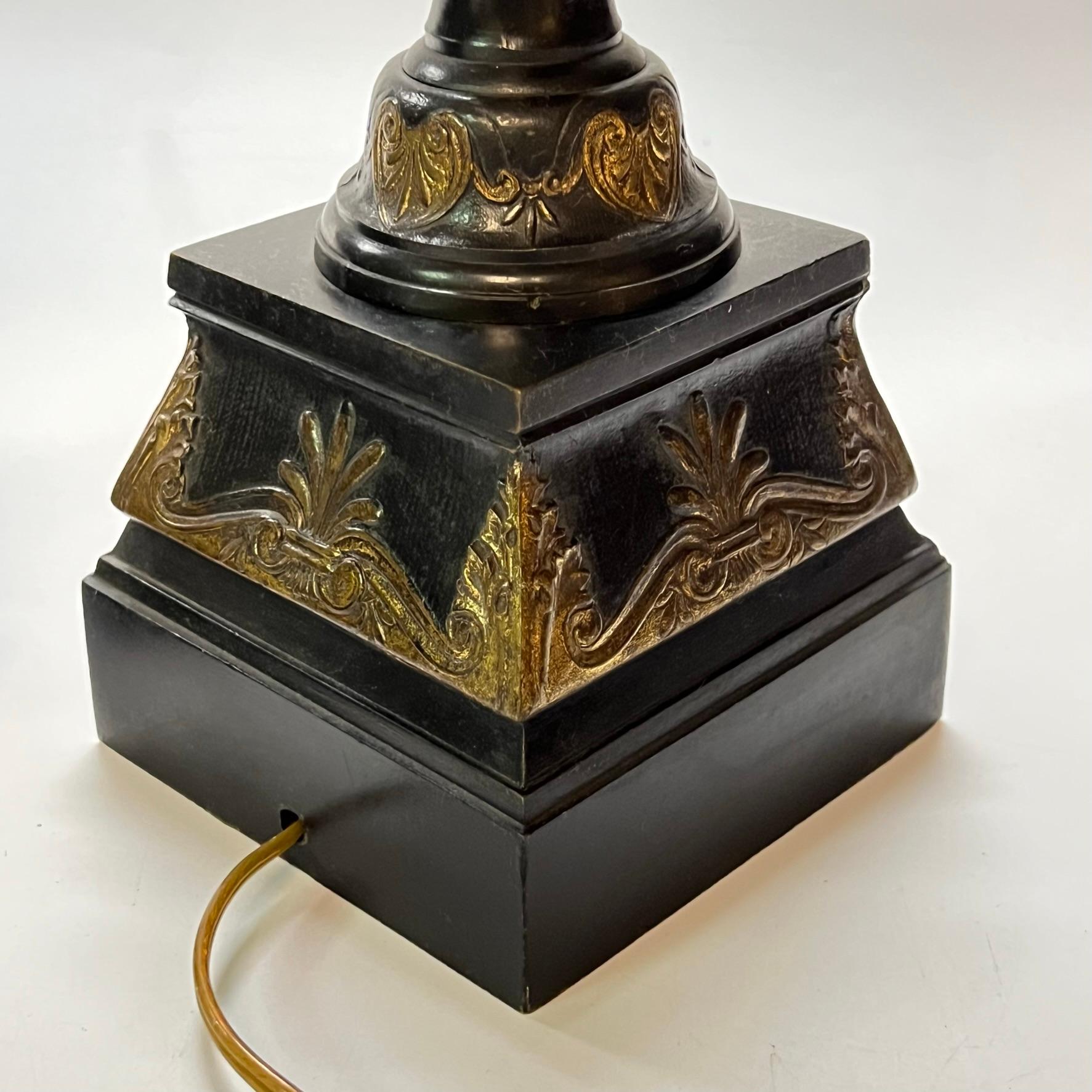 Pair Antique Neoclassical Patinated Bronze Table Lamps For Sale 10