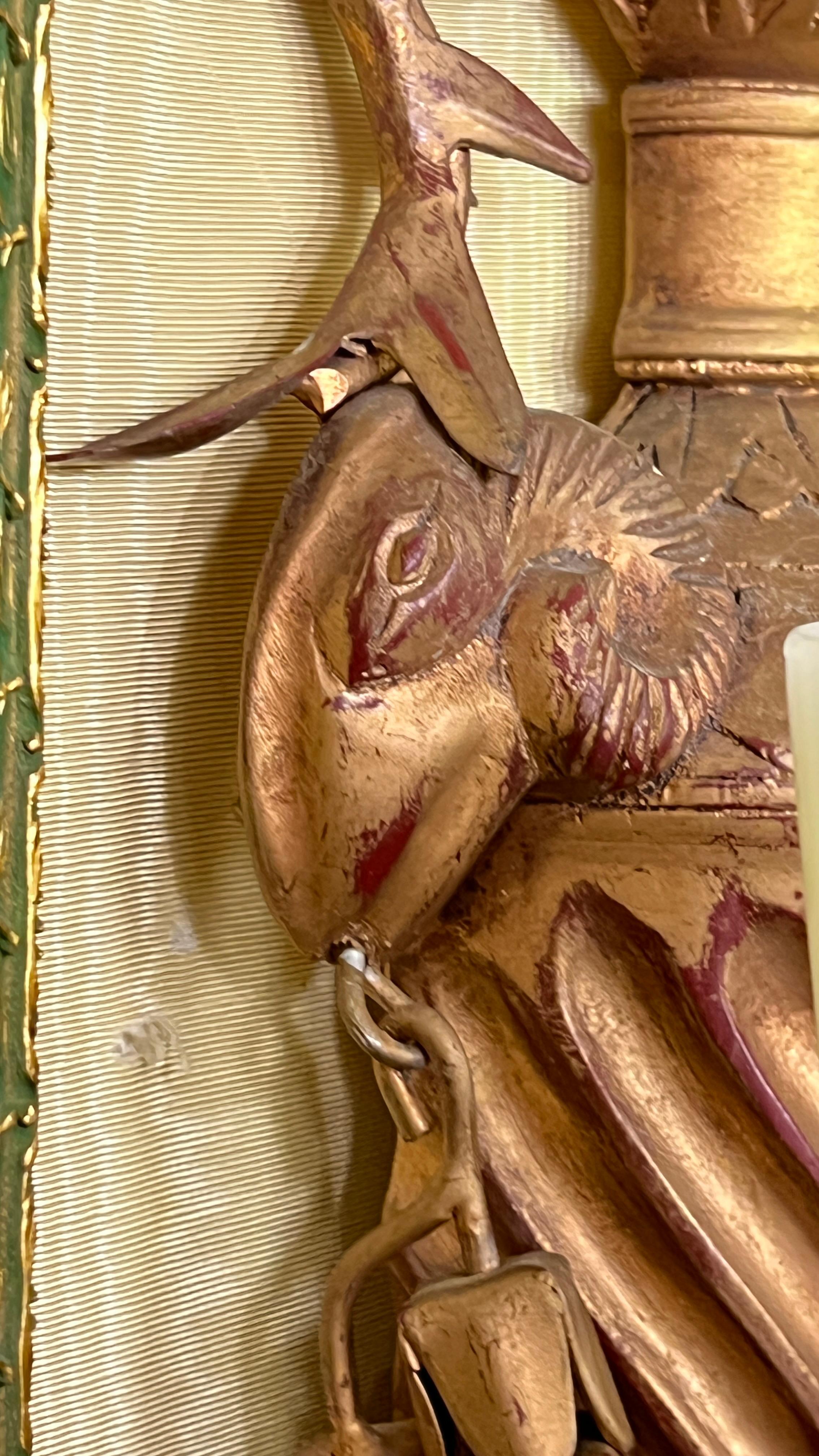 Pair Antique Neoclassical Three-Light gilt wood Wall Lights / Sconces For Sale 4