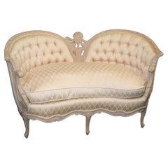 Pair Antique Off-White Painted French Louis XV Settees Canapes, Circa 1940