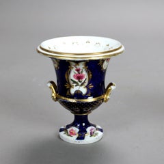 Pair Antique Old Paris Cobalt Blue Porcelain Urns with Floral Design Circa 1880