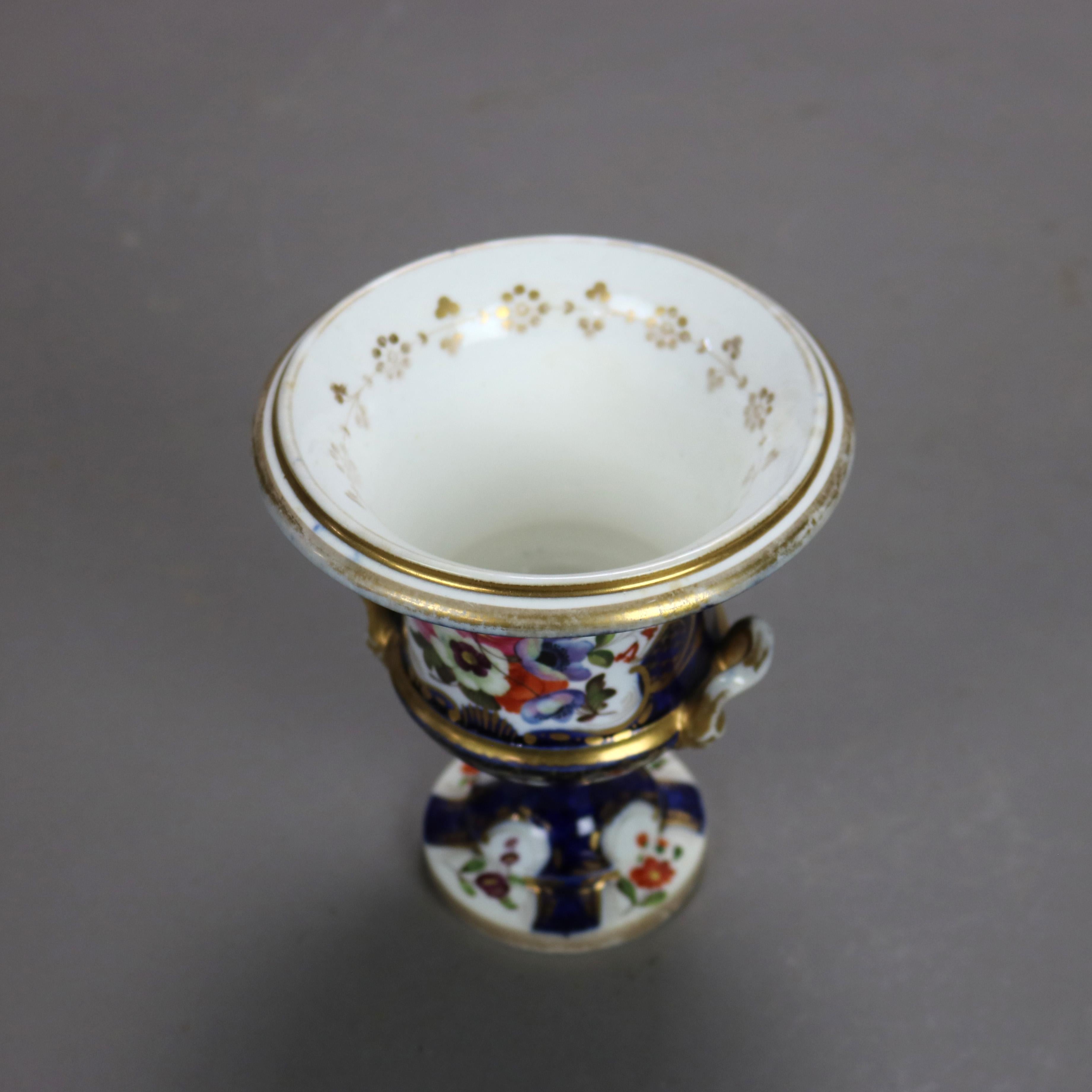 19th Century Pair Antique Old Paris Cobalt Blue Porcelain Urns with Floral Design Circa 1880
