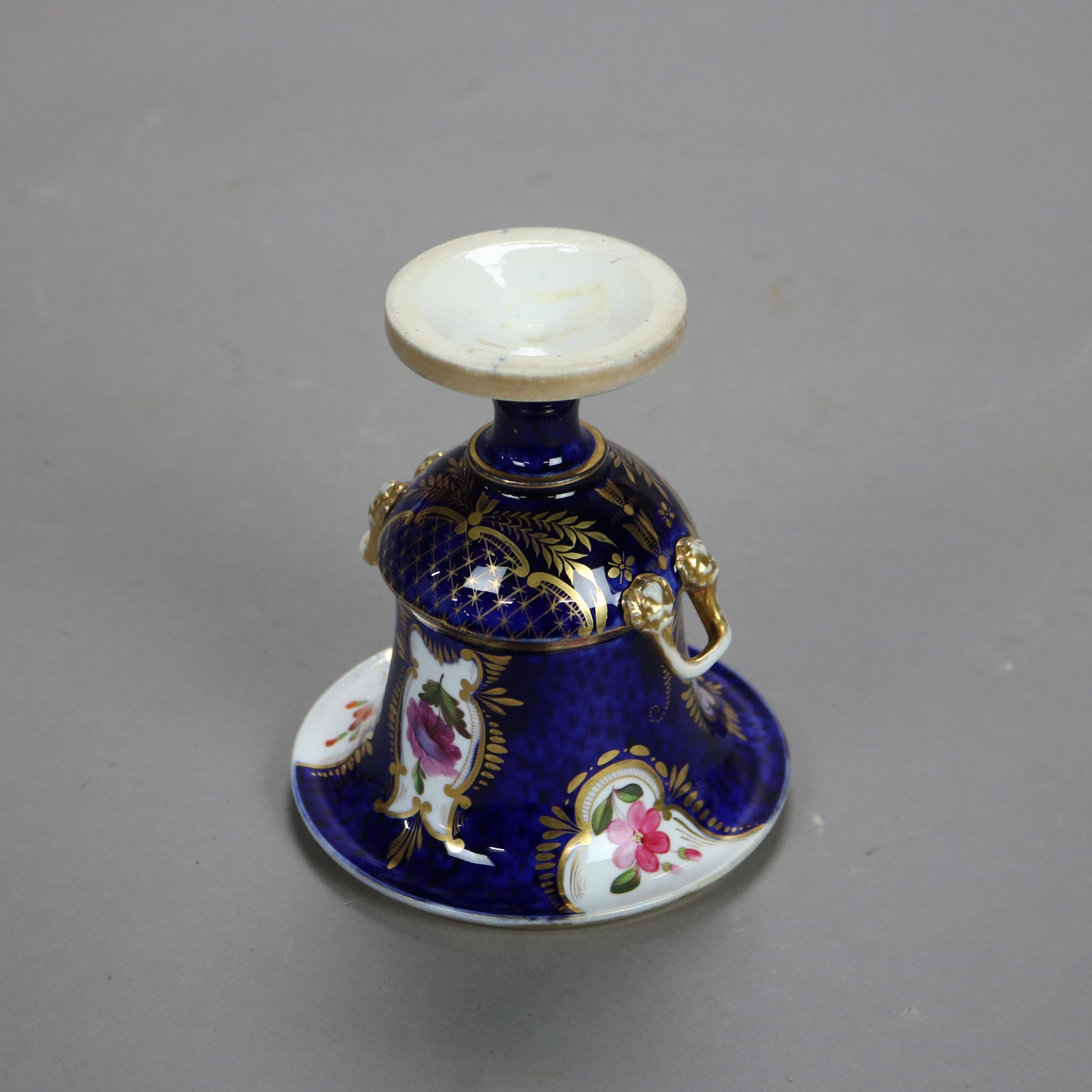 Pair Antique Old Paris Cobalt Blue Porcelain Urns with Floral Design Circa 1880 5