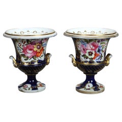 Pair Antique Old Paris Cobalt Blue Porcelain Urns with Floral Design Circa 1880
