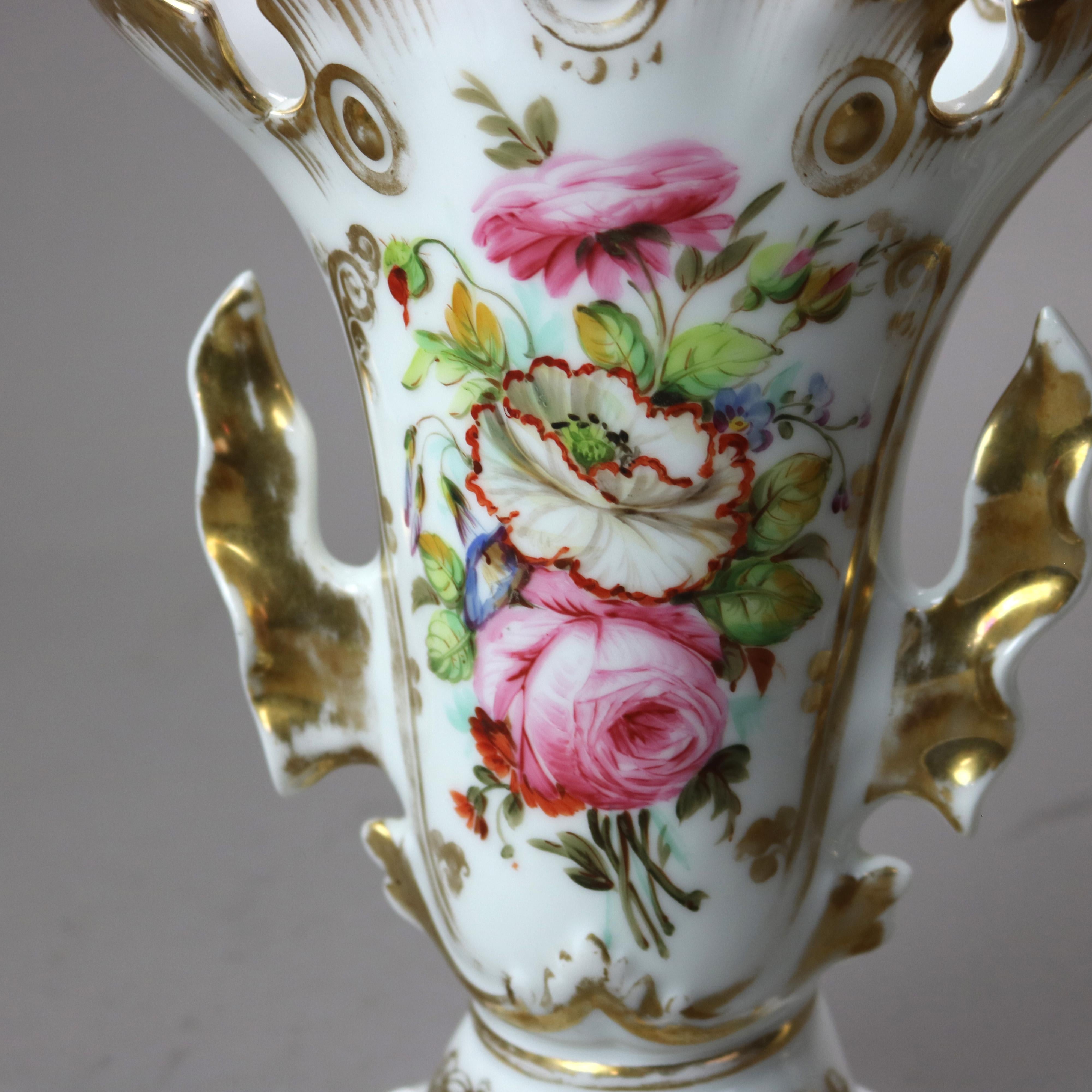 Pair Antique Old Paris Porcelain Floral Hand Painted & Gilt Spill Vases with Garden Flowers c1890

Measures - 10.5
