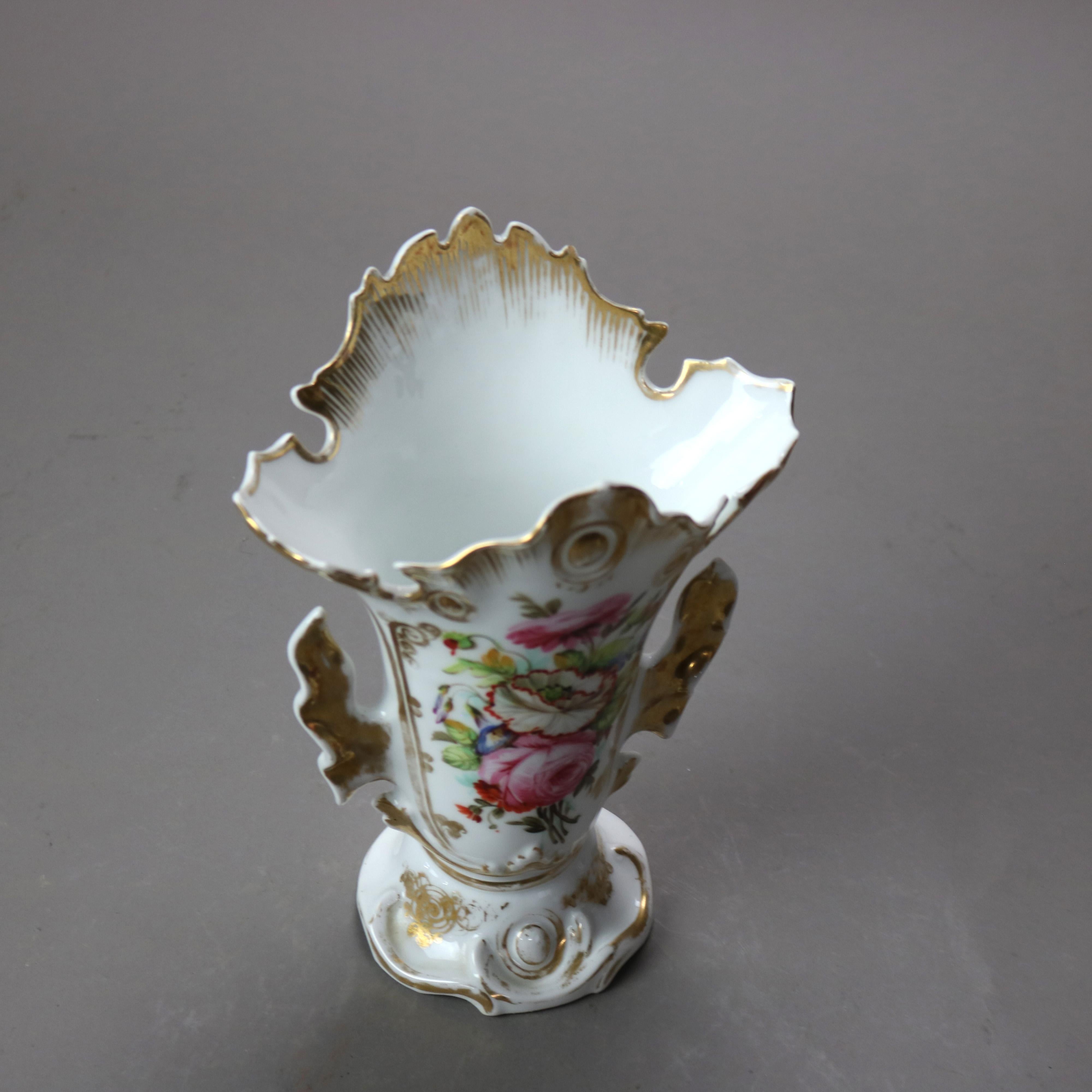Pair Antique Old Paris Porcelain Floral Hand Painted & Gilt Spill Vases C1890 1