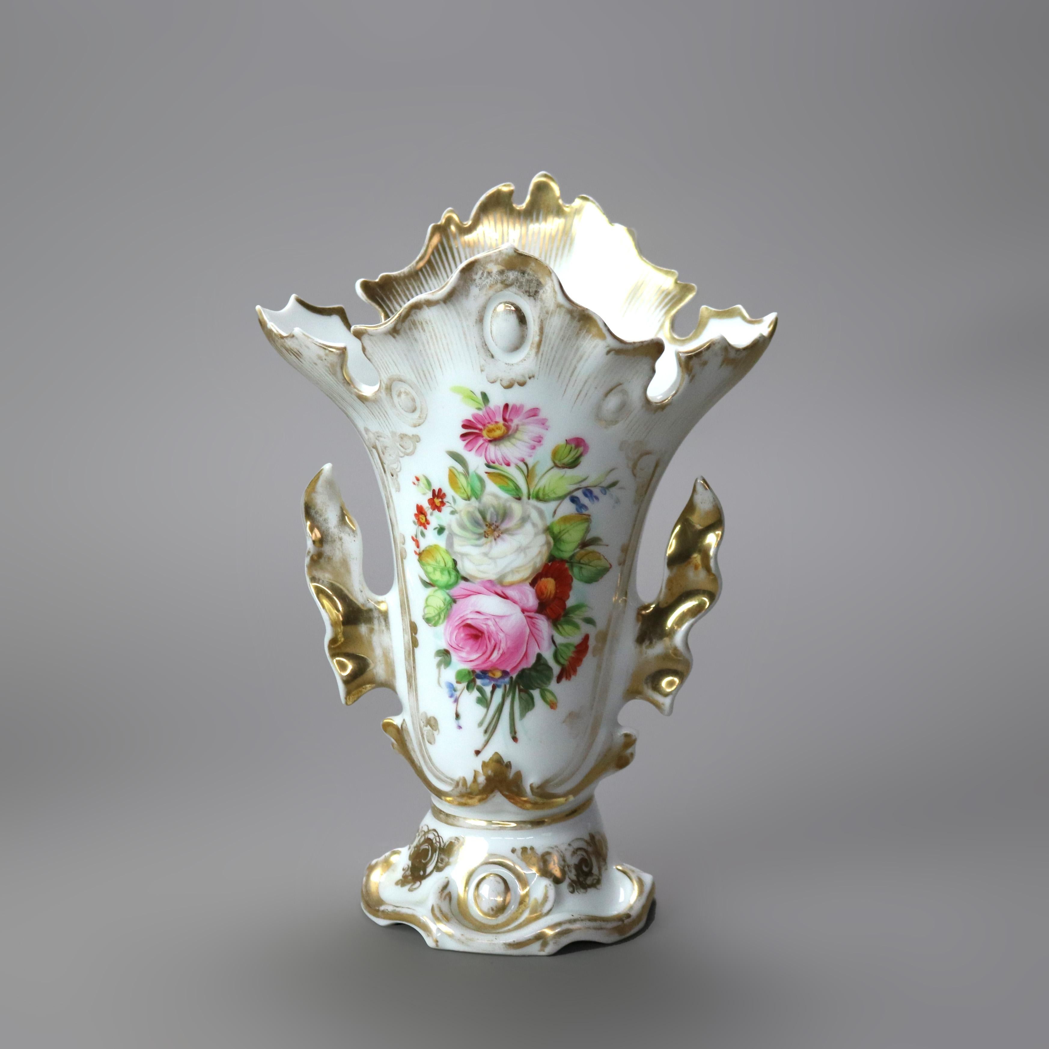 Pair Antique Old Paris Porcelain Floral Hand Painted & Gilt Spill Vases C1890 3