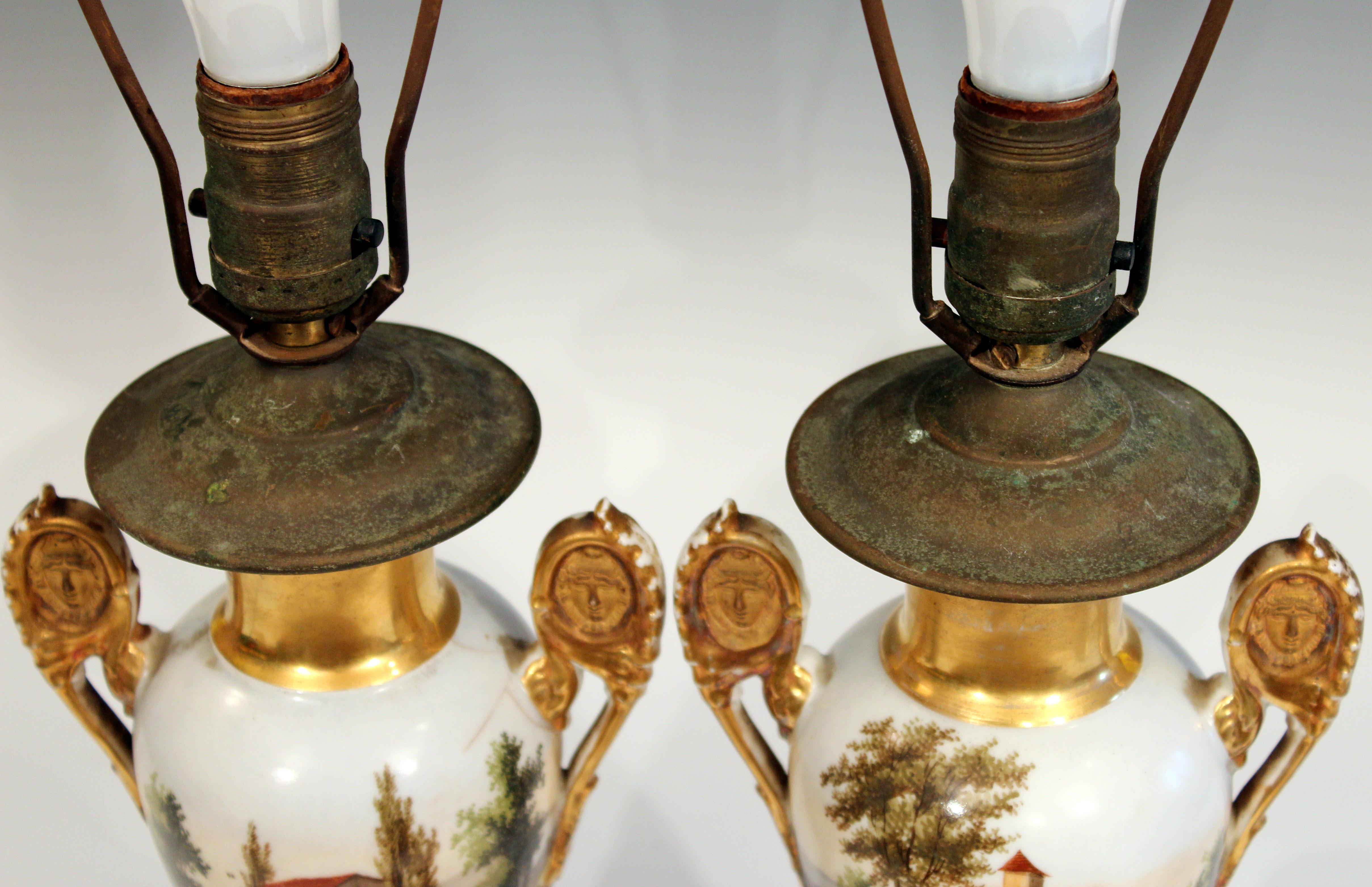 Pair of Old Paris Porcelain French Vases Lamps Country, 19th Century Garniture 1
