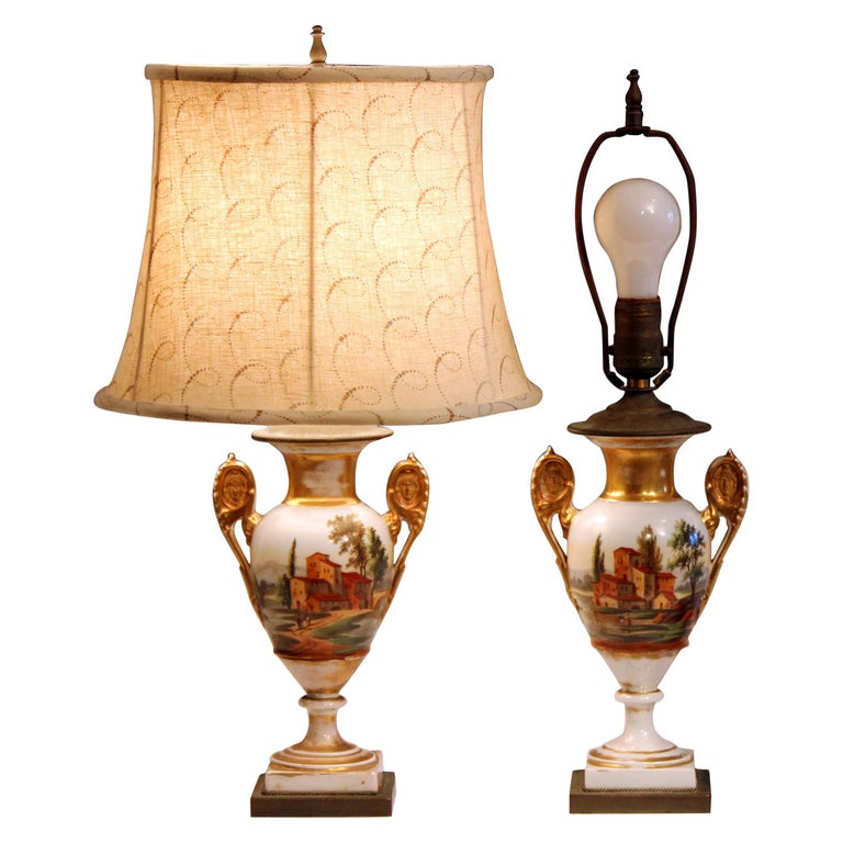 Pair of Old Paris Porcelain French Vases Lamps Country, 19th ...