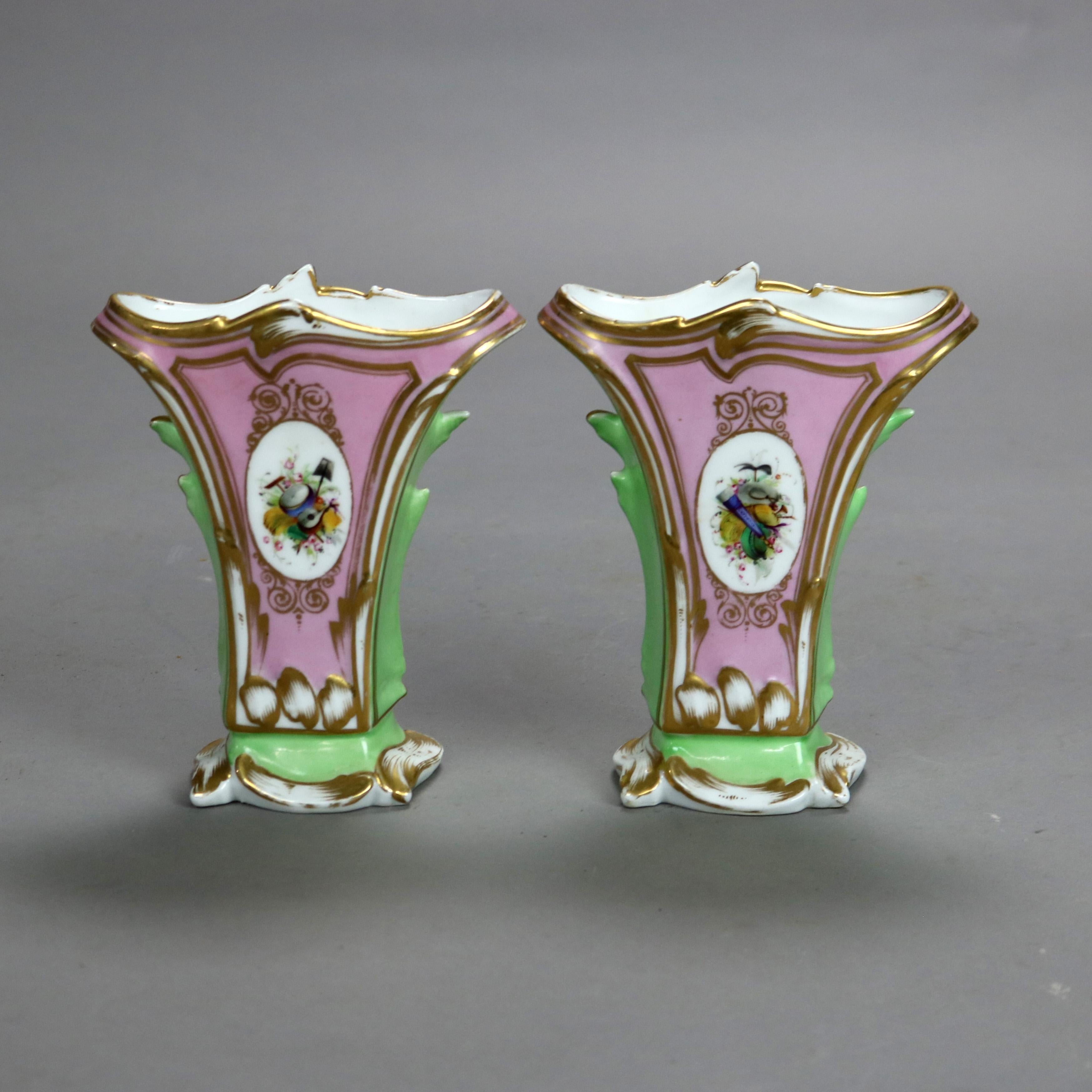 Pair Antique Old Paris Porcelain Spill Vases with Figural & Floral Decoration 6