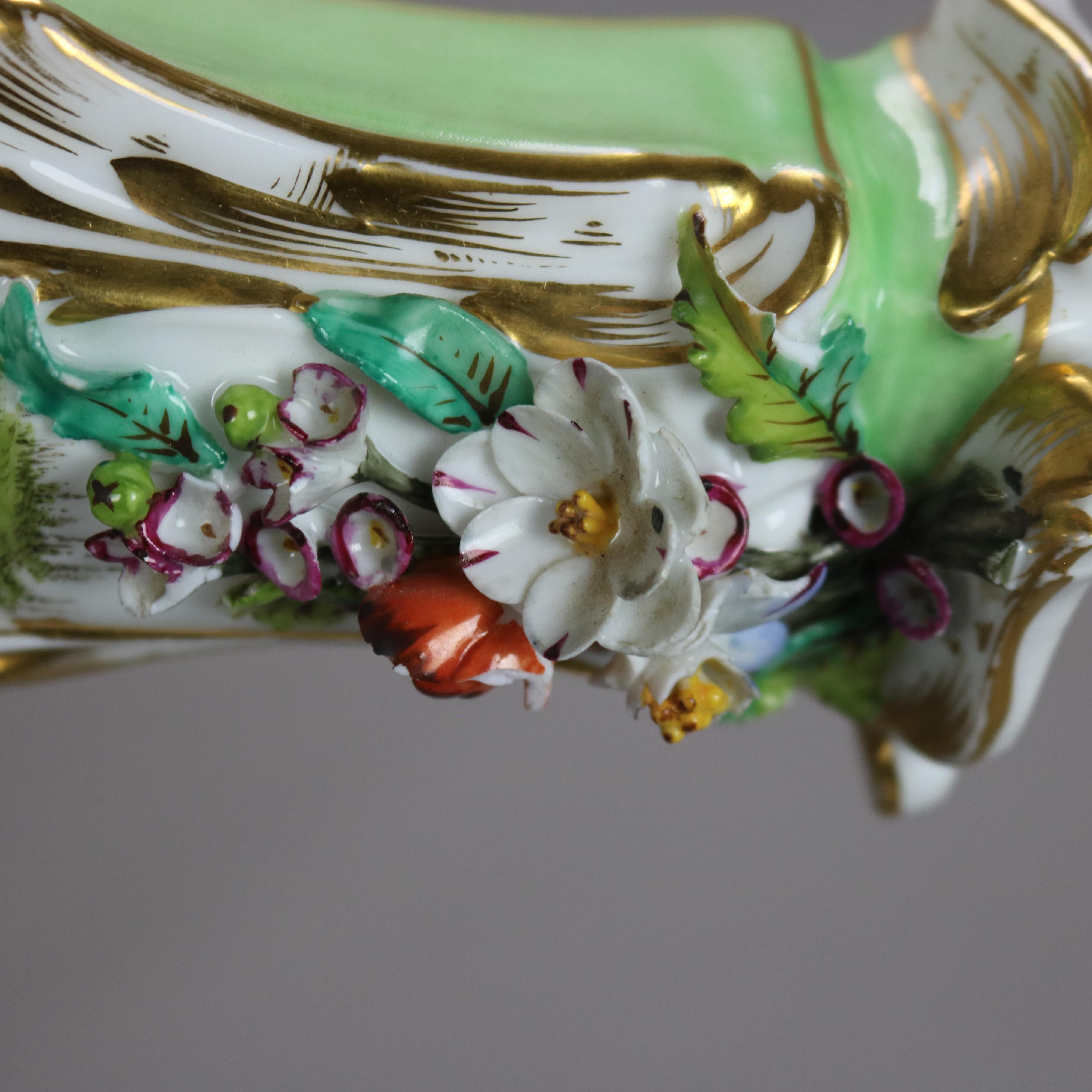 Pair Antique Old Paris Porcelain Spill Vases with Figural & Floral Decoration 7