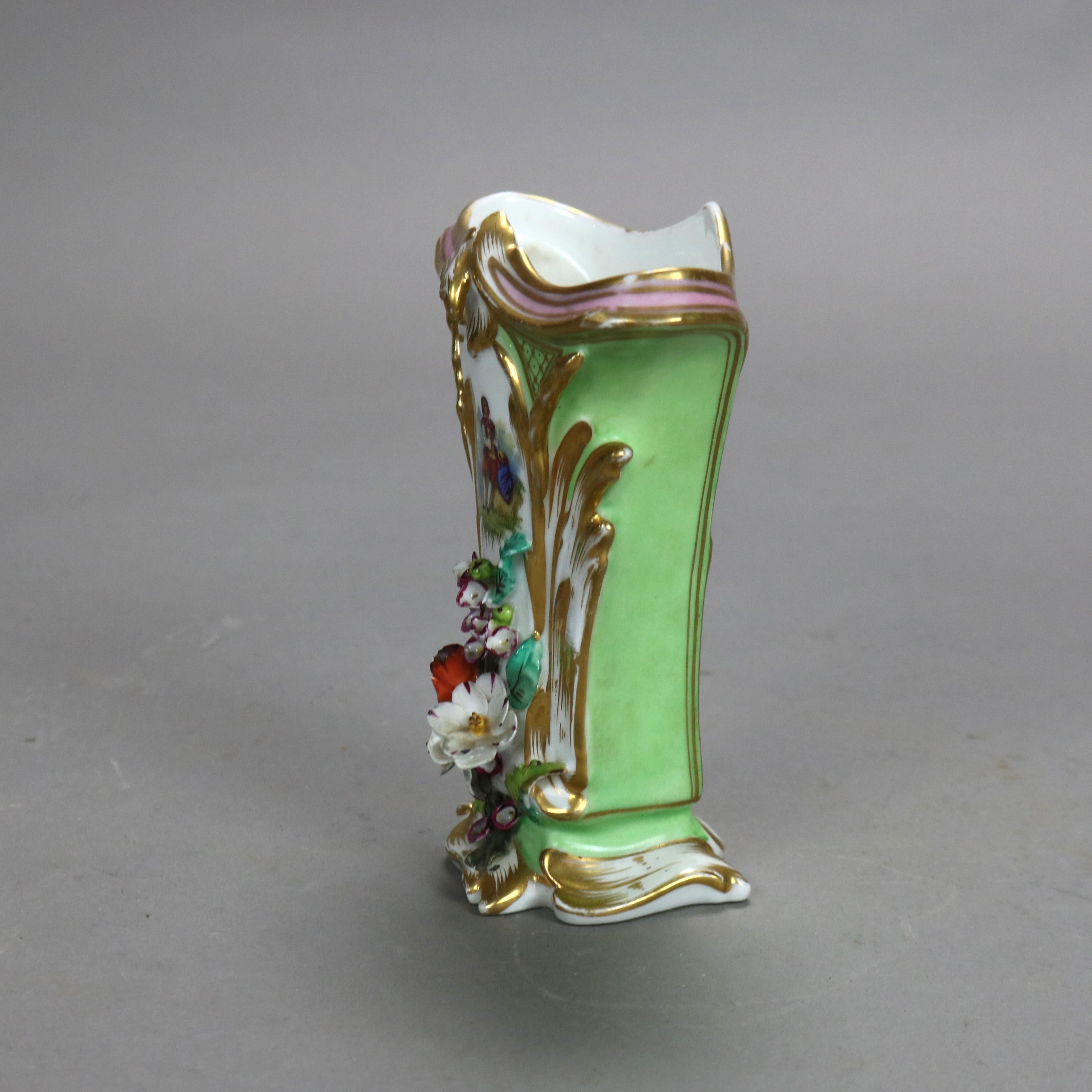 Pair Antique Old Paris Porcelain Spill Vases with Figural & Floral Decoration 3