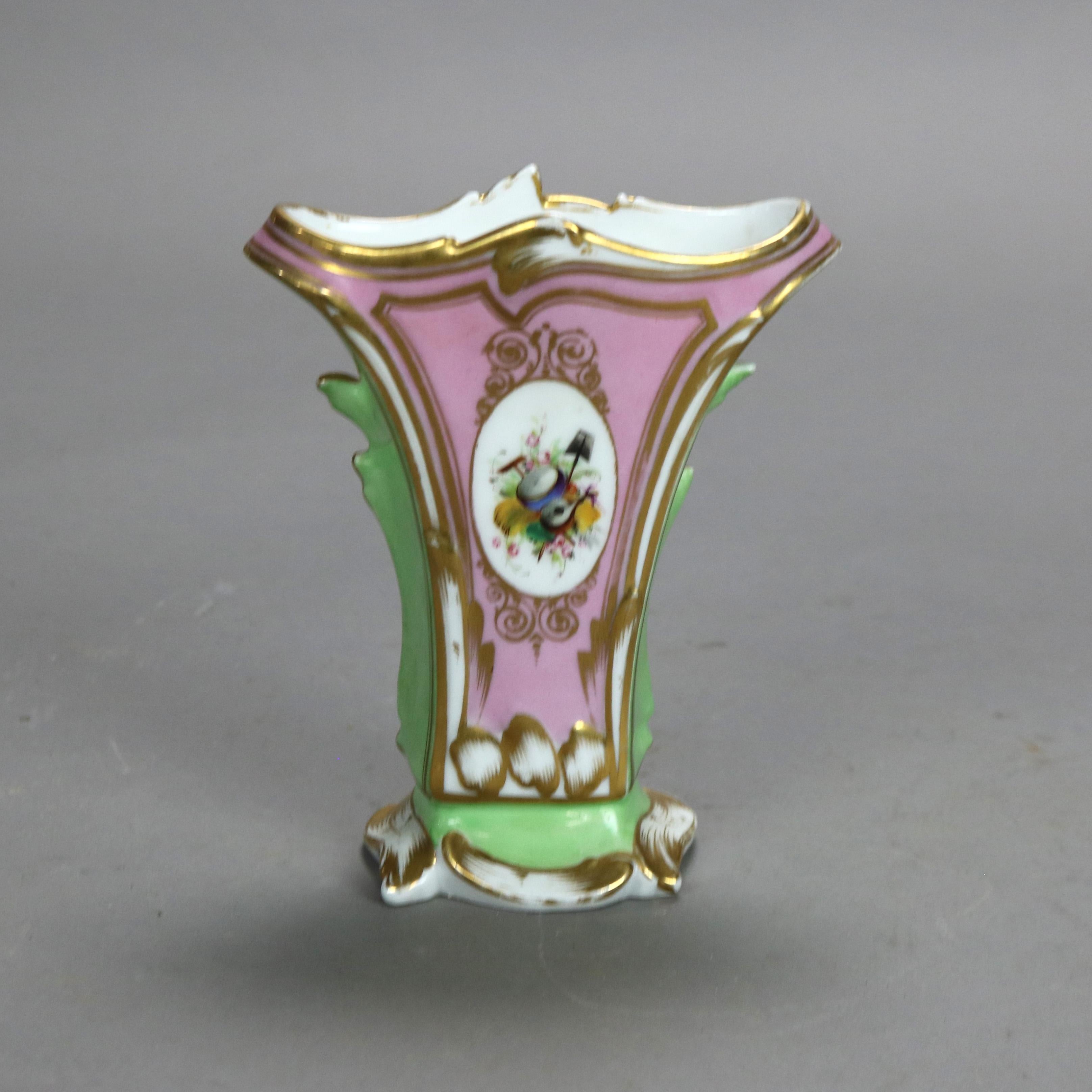Pair Antique Old Paris Porcelain Spill Vases with Figural & Floral Decoration 4